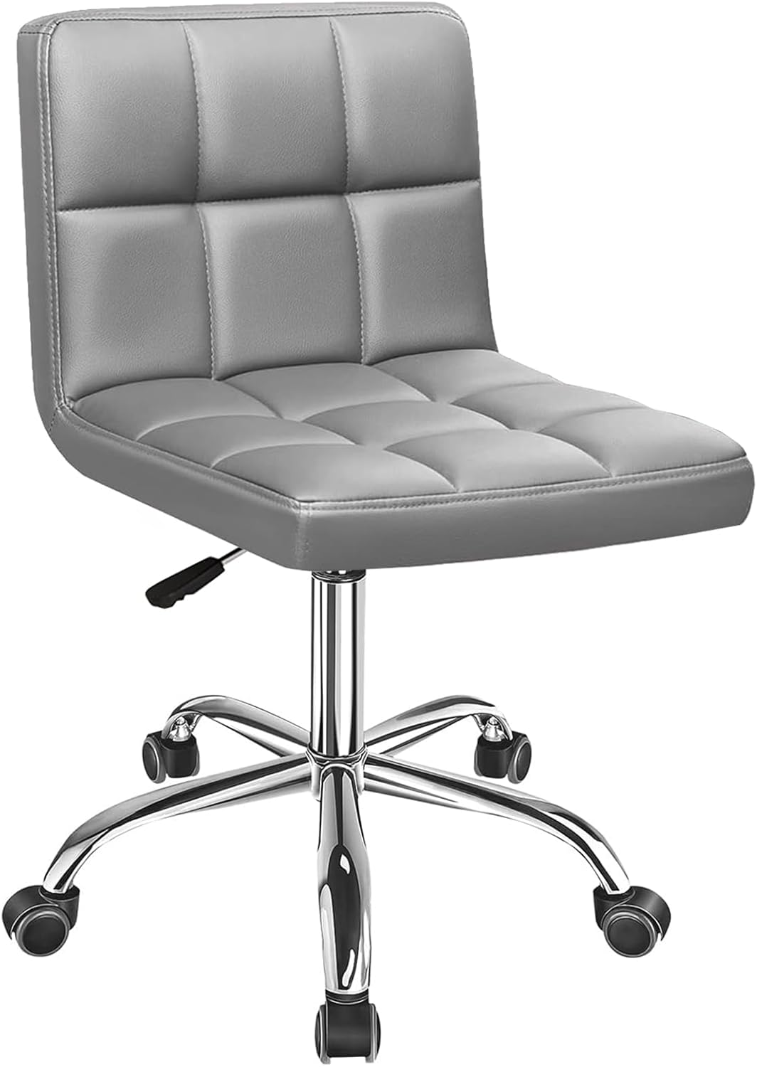 LIODUX Vanity Chair, PU Leather Makeup Armless Chair with Back, Ergonomic 360&deg; Rolling Swivel Stool, Adjustable Modern Height Vanity Stool, Salon Spa Stools with Wheels for Home Work Office (Grey)