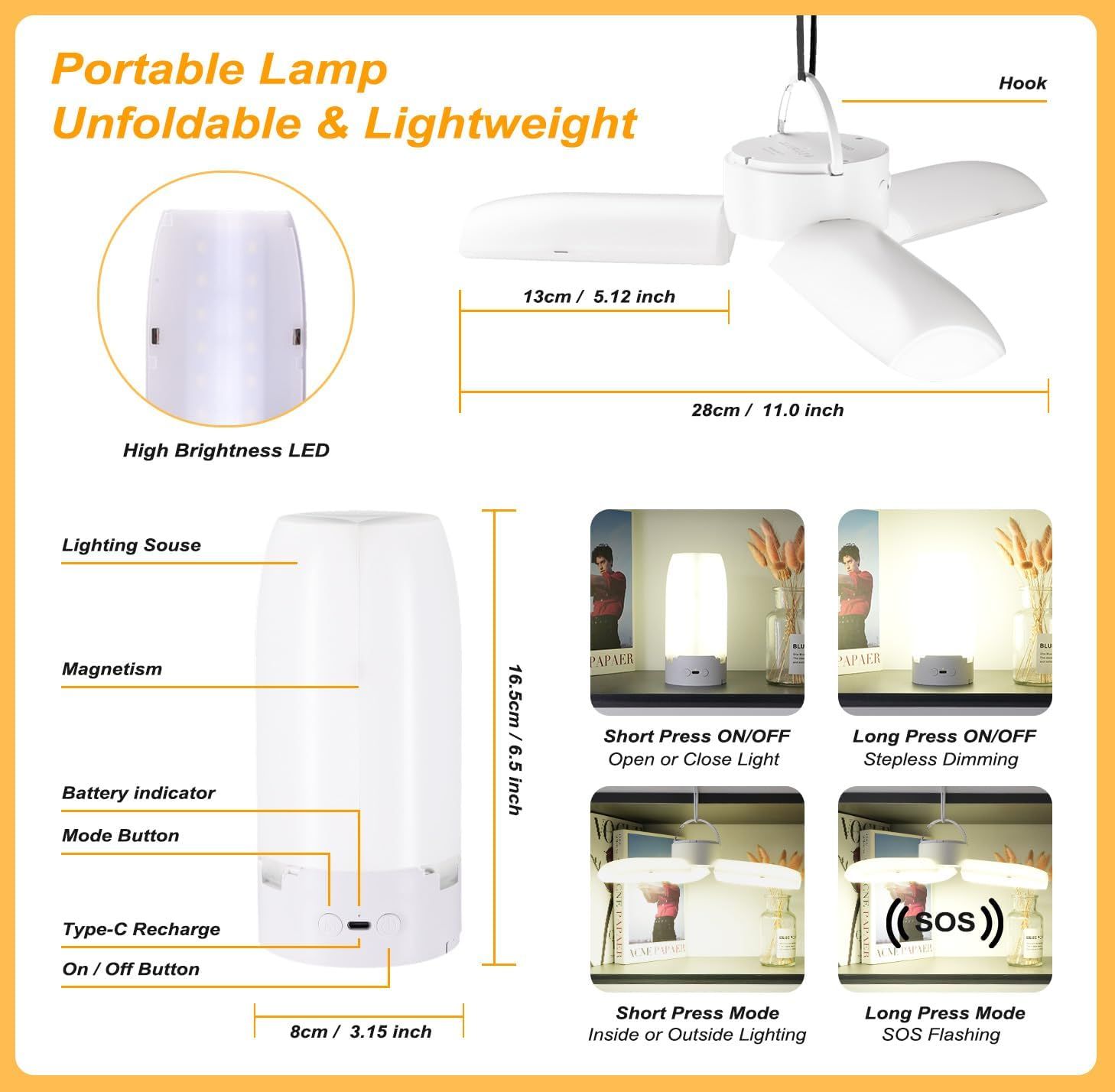 Owwasd LED Camping Lantern, Camping Lights Dimmable Touch 4400 Mah Emergency Light, IPX4 Waterproof, Battery Lamp for Camping, Adventure, Fishing, Blackout Emergency Equipment image number 4