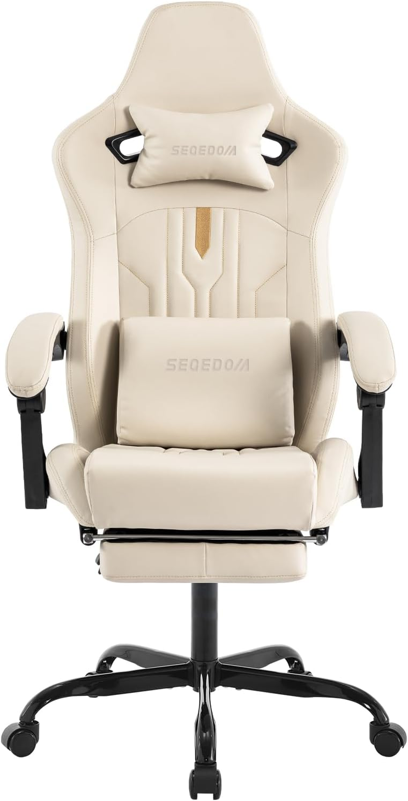SEGEDOM Beige White Gaming Chair | with Footrest, Ergonomic, Massage Lumbar Cushion, Adjustable, Recliner | PVC Leather(Beige)