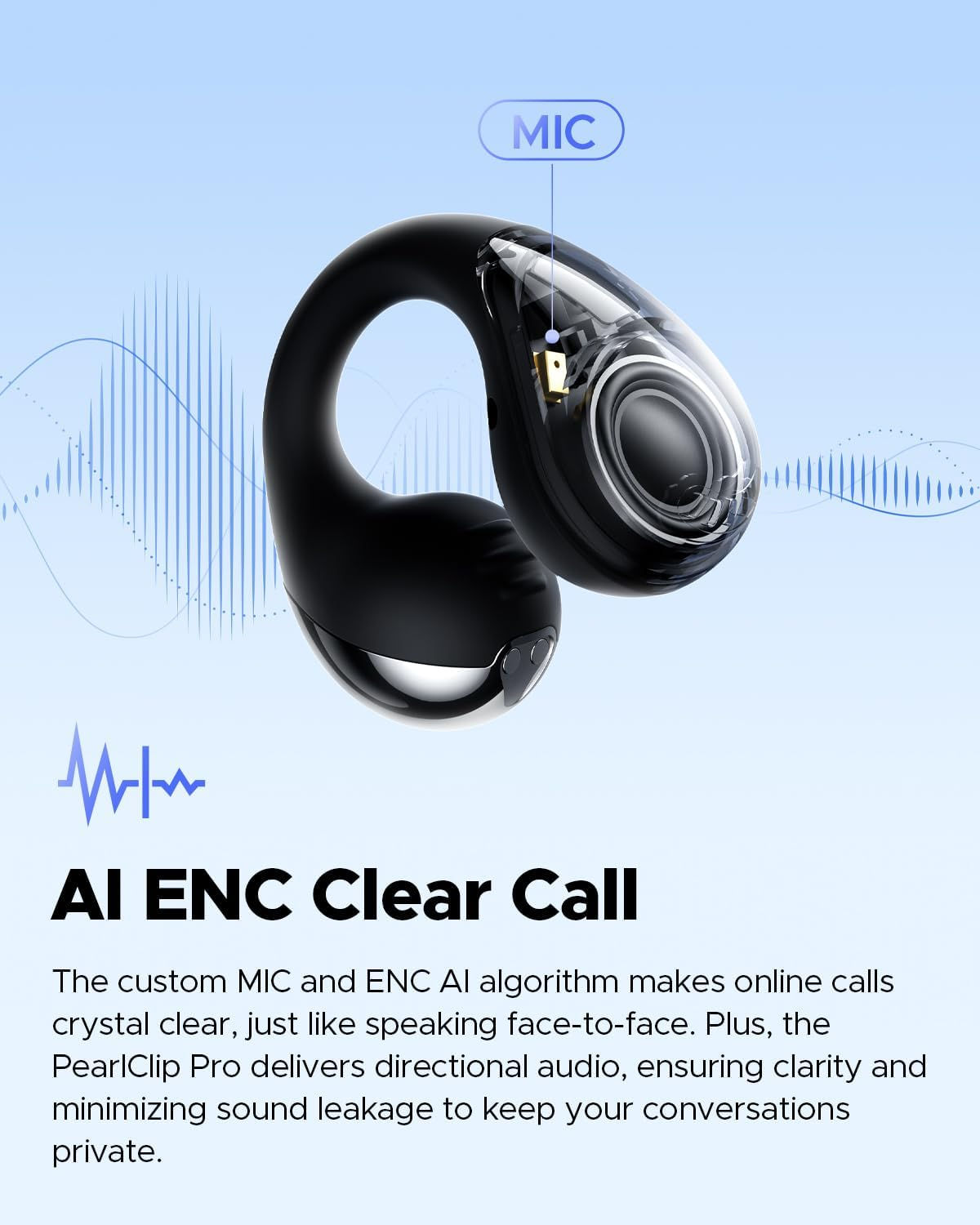 SOUNDPEATS Pearlclip Pro Ear Clip Earbuds, Open-Ear Wireless Earphones Bluetooth 5.4 with Mic, IPX5 Waterproof, Clip on Headphones 24 Hours Playtime, APP Control for Running/Cycling/Fitness (Black)