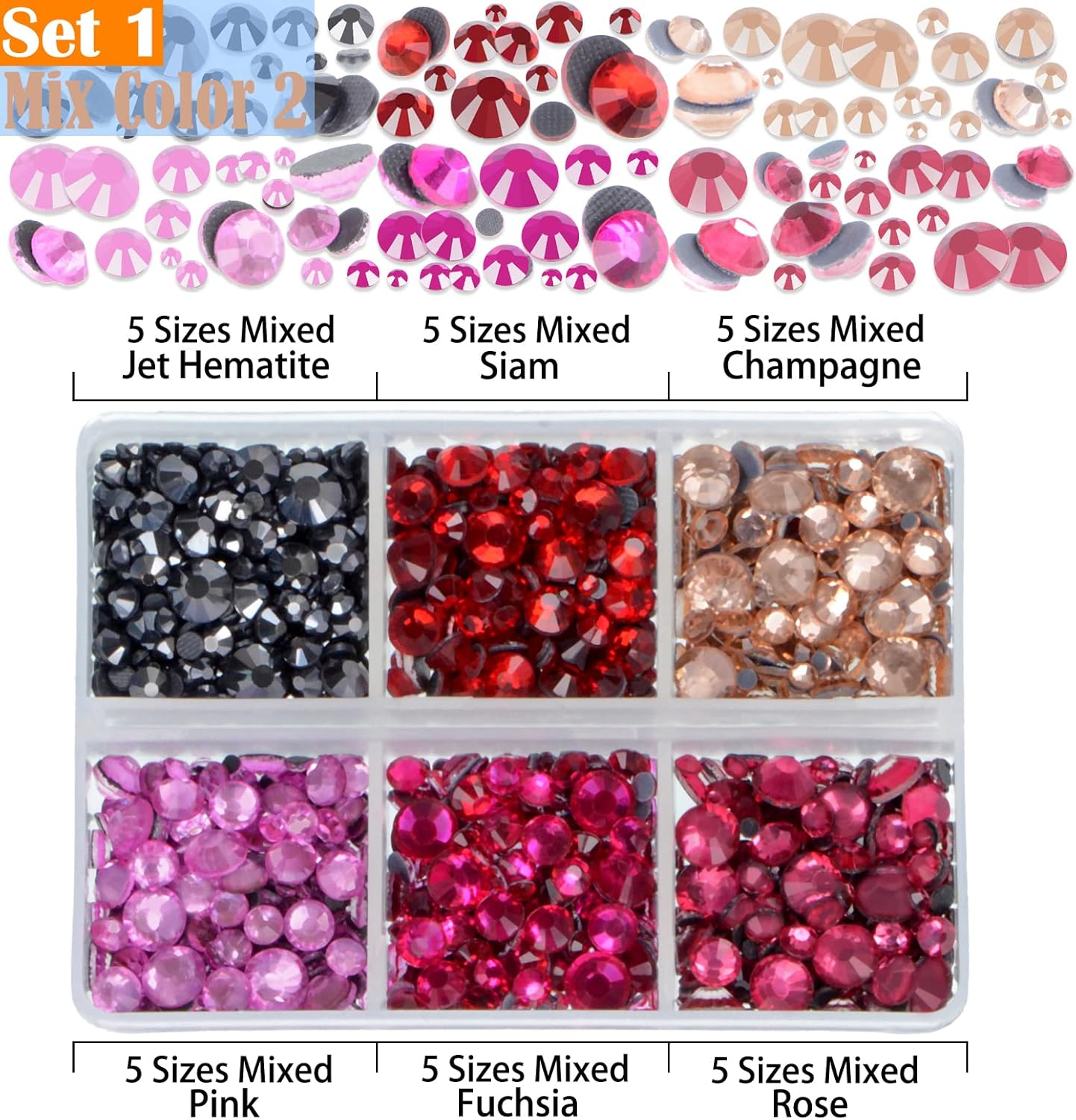Lpbeads 10000Pcs Hotfix Rhinestones Flatback Glass Crystal 24 Mixed Color Rhinestone with Tweezers and Picking Pen for Crafts Clothes Nail Art