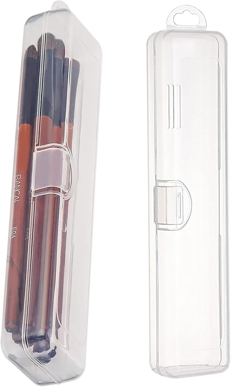 SYGELER 2 Pack Transparent Travel Makeup Brush Case, Makeup Brush Holder,Portable Travel Tableware Storage Case Flatware Box image number 1