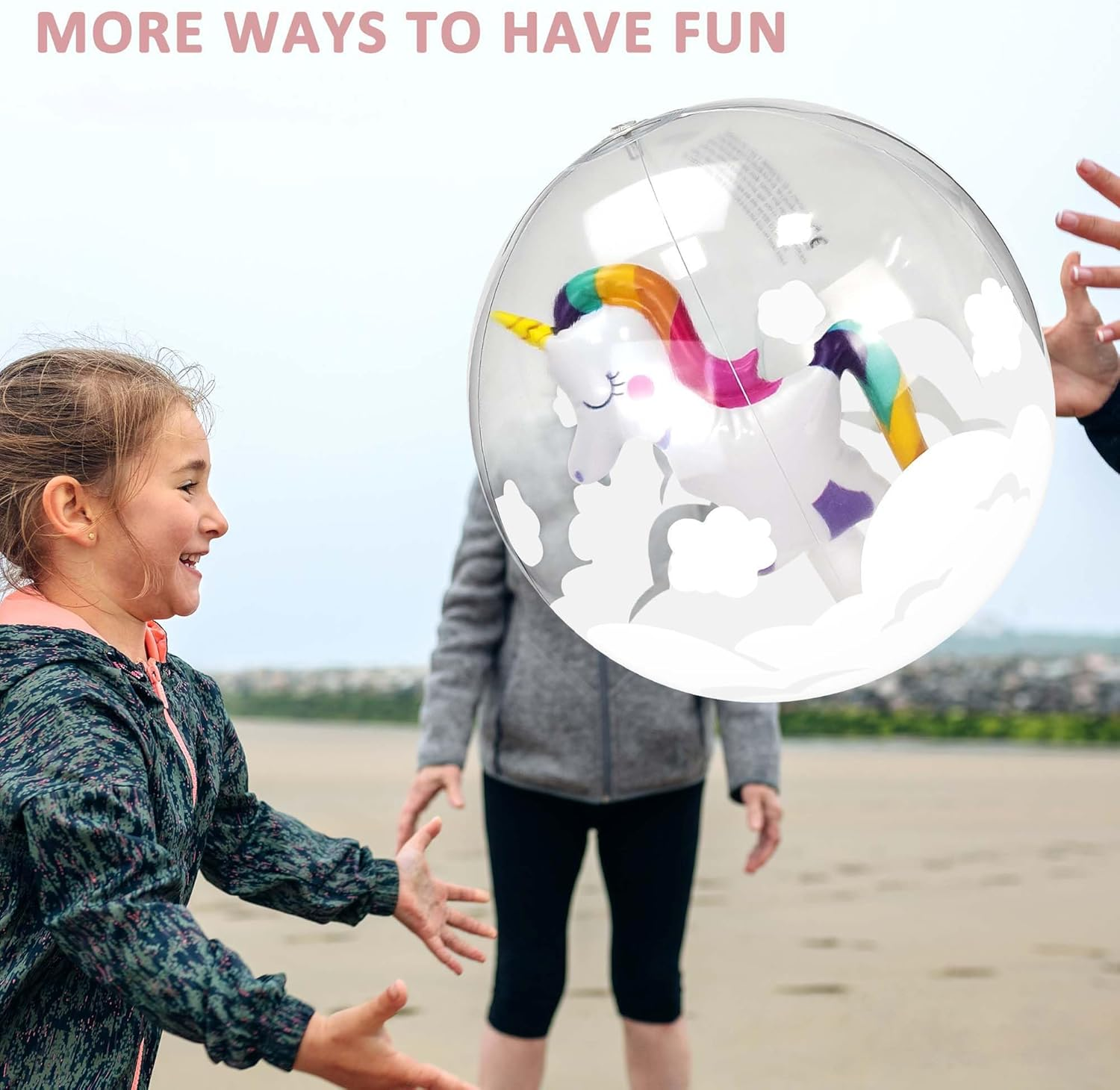 2 Pieces 12 Inch Unicorn Inflatable Beach Ball 3D Unicorn inside Design Swimming Pool Float Balls Summer Water Fun Game Ball Beach Football for Kids Adults Outdoor Activity Pool Beach Party Toys image number 4