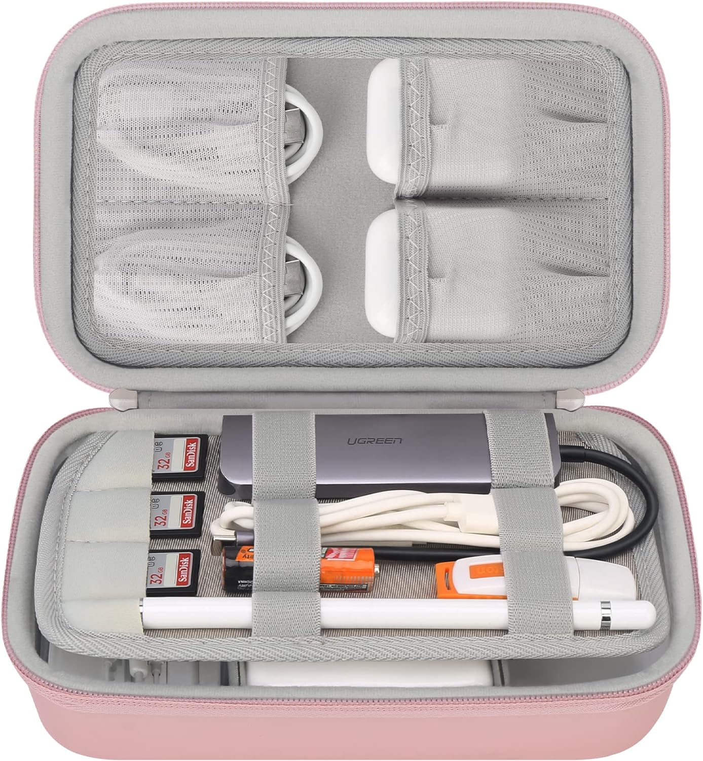 Elonbo Hard Travel Cords Organizer Universal Small Electronic Accessories Carrying Case for Chargers Cables Macbook Adapter Magic Mouse Apple Pencil USB Flash Disk Tech Portable Storage Bag, Grey