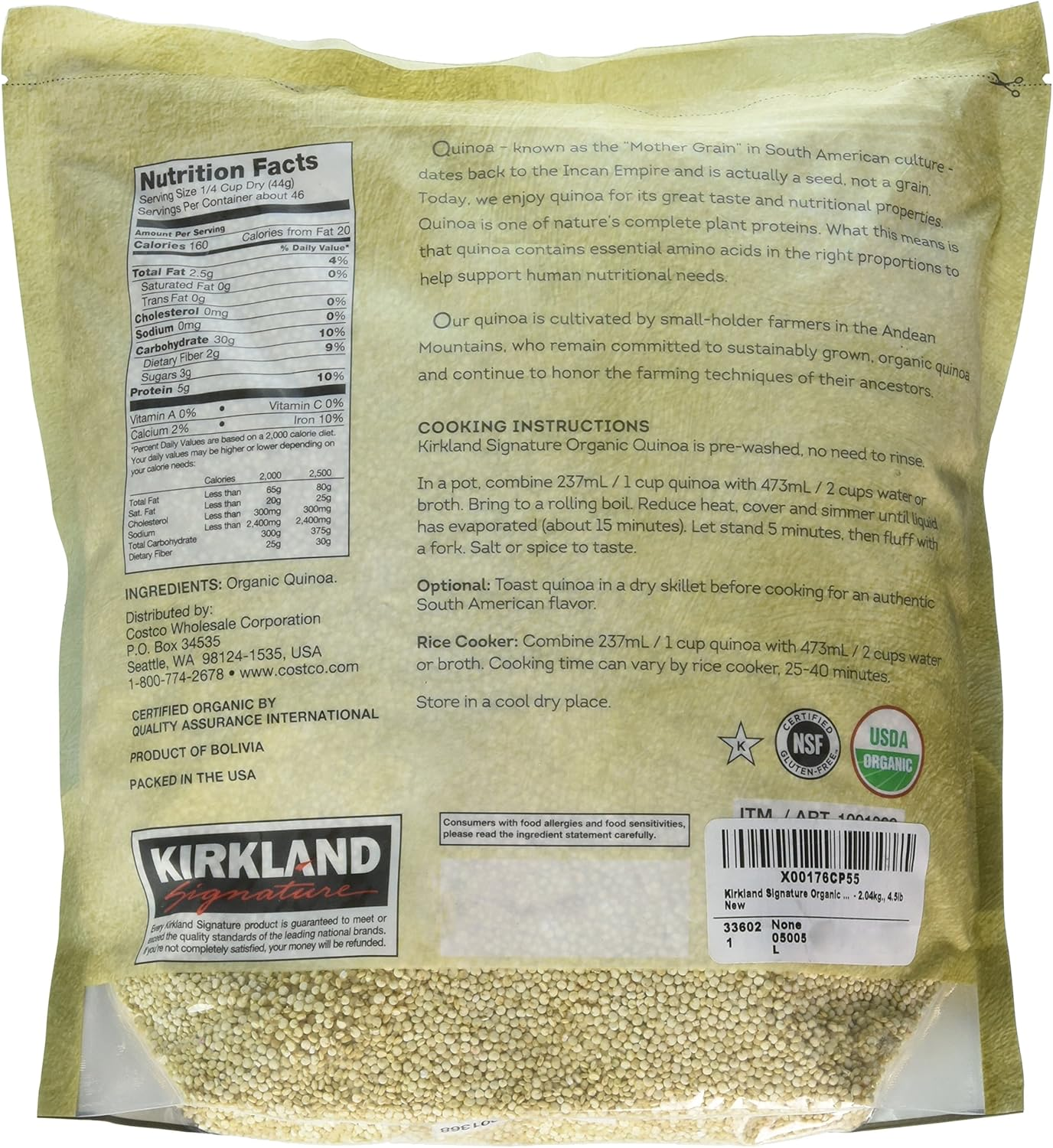 Kirkland Signature Kirkland Signature Organic Quinoa, 4.5 Lbs, 1 Count image number 3