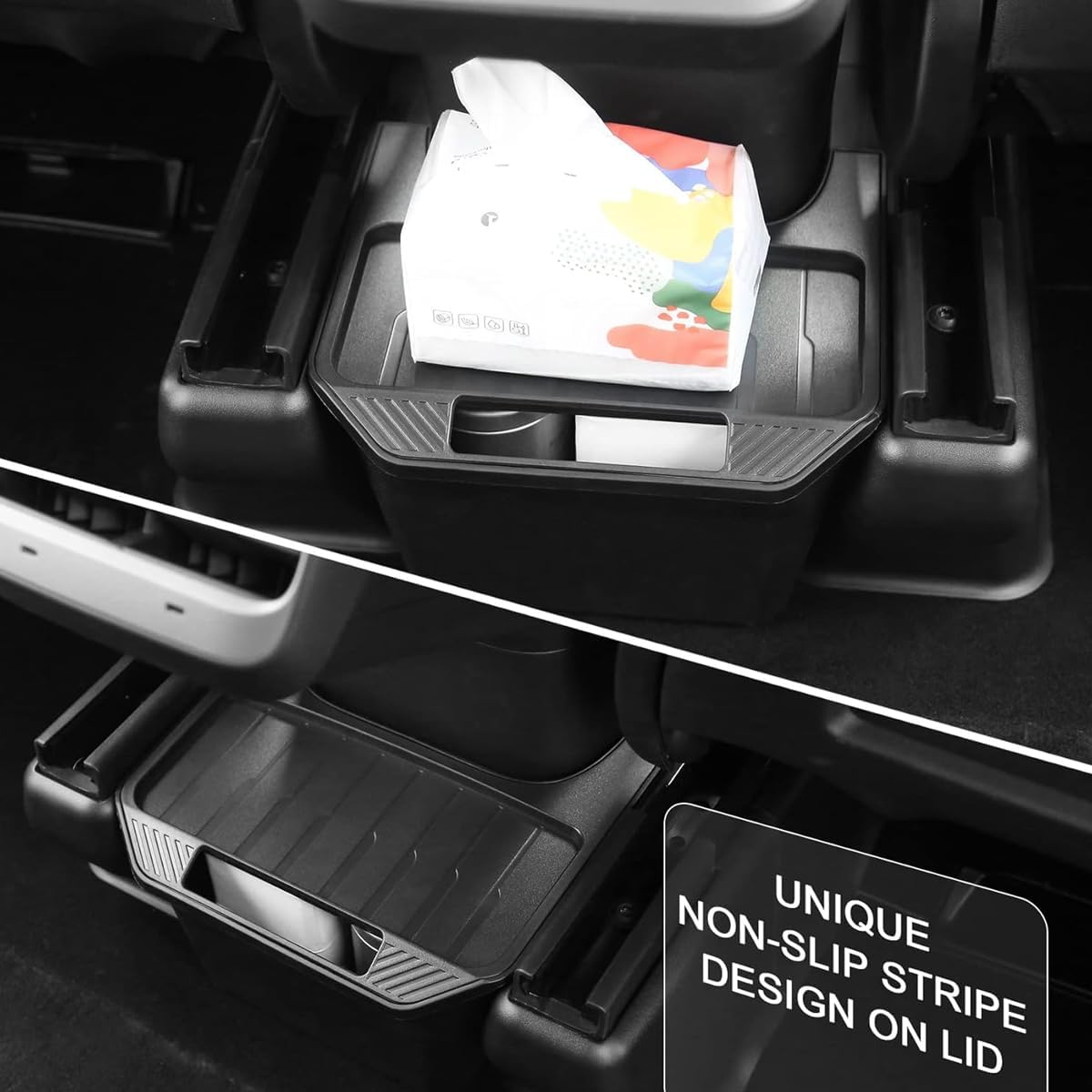 AIMALL Rear Seat Storage Box for Tesla Model Y Model 3 &ndash; TPE Car Trash Can with Flip Lid, Multipurpose Rear Console Organizer for Cans Umbrellas & More image number 3