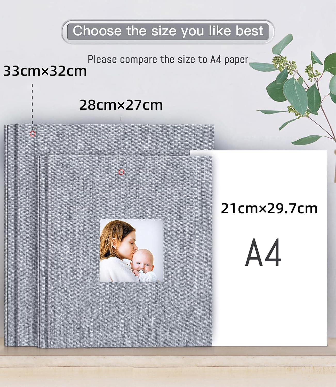 EZKOXAH Photo Album Self Adhesive Book with Picture Window Linen Cover, 20 Pages/40 Sides DIY Pasted for Family Travel, Baby Growth Record, Wedding Scrapbook, Birthday Gifts (Gray, Medium (28X27Cm)) image number 6