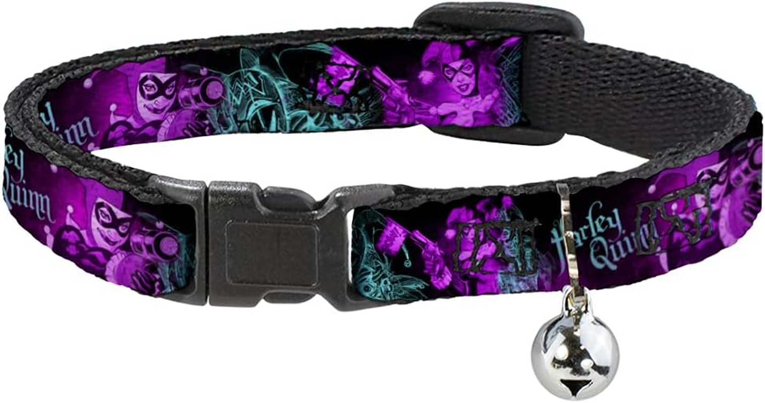 Cat Collar Breakaway Harley Quinn Pow Aiming Poses Joker Black Turquoise Fuchsia 8 to 12 Inches 0.5 Inch Wide image number 2
