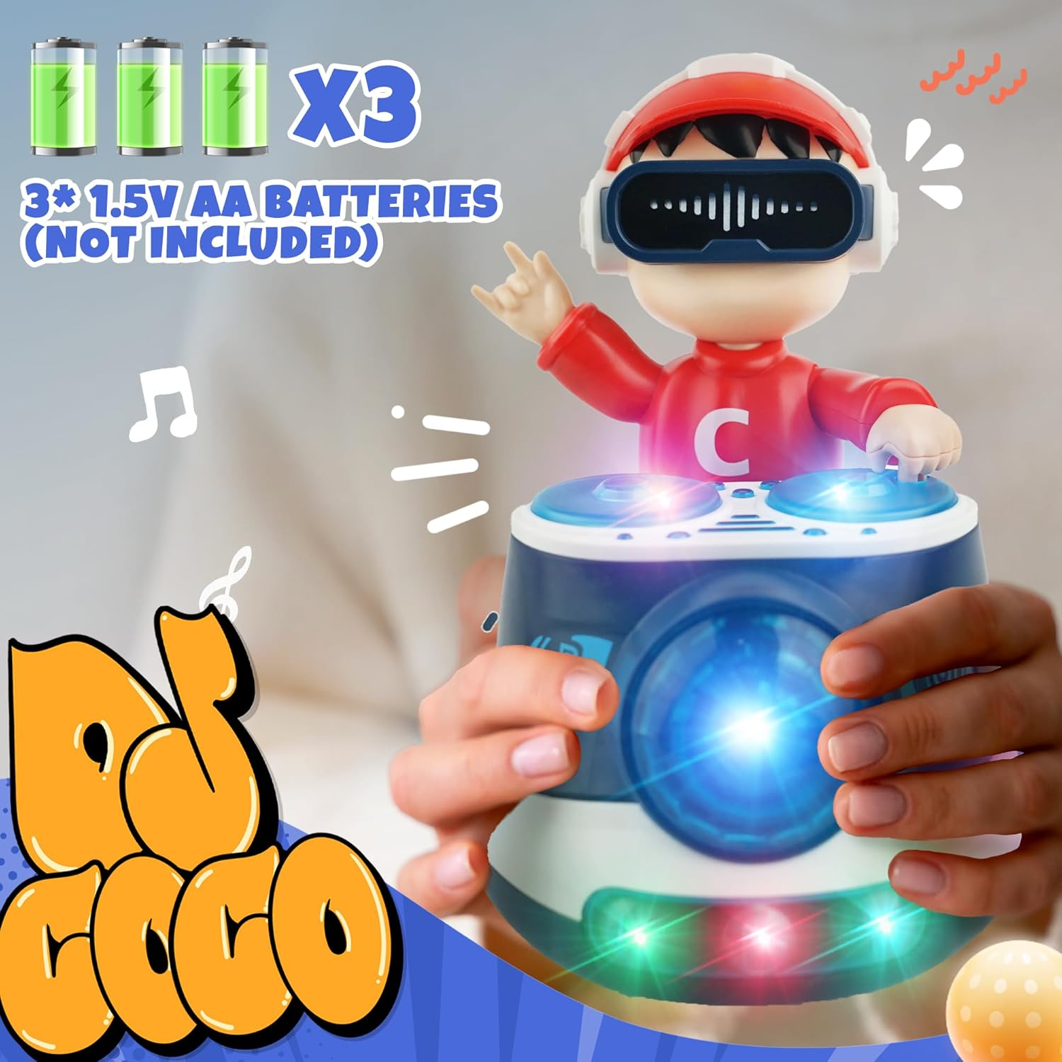 Musical Toys for Baby Crawling, Infant Tummy Time Toys for Toddler, Jazz Drums Early Educational Kids Music Sensory Toys Christmas Birthday Gift for Boys and Girls (DJ Blue) - Dj Yellow image number 3