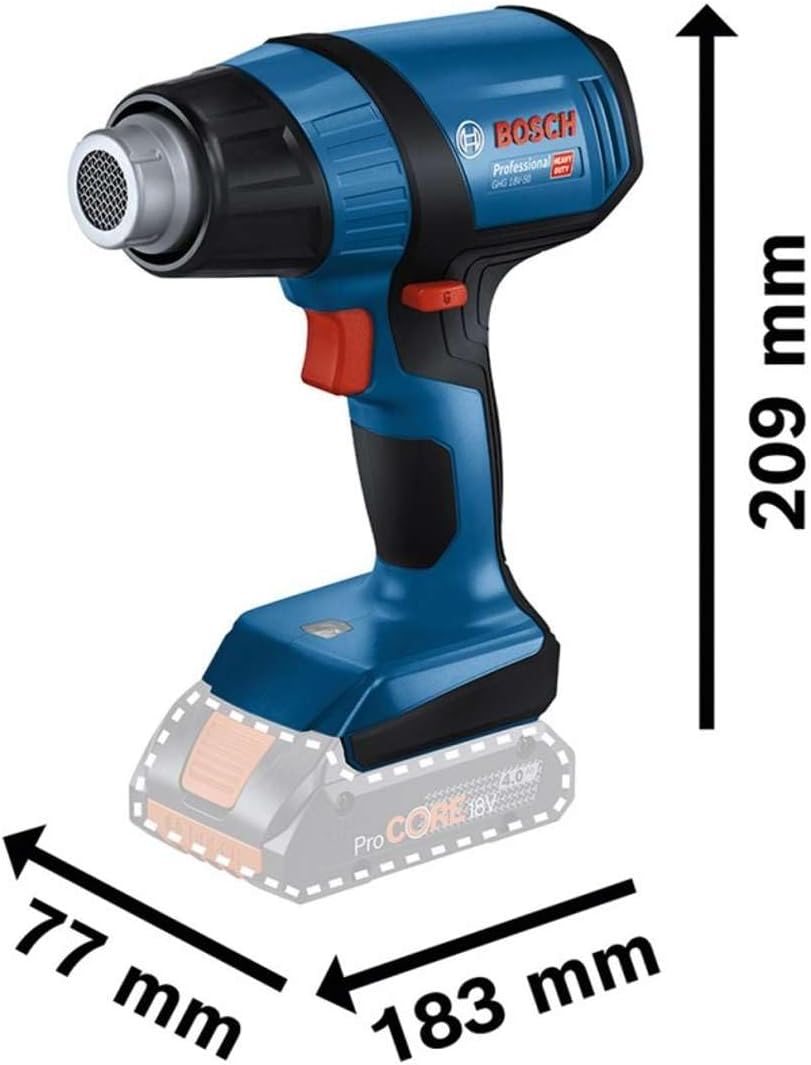 Bosch Professional 18V System GHG 18V-50 Cordless Heat Gun (Excluding Batteries and Charger, Incl. GHG 18V-50, Reflector Nozzle, 32 X 33 Mm, Reduction Nozzle, 9 Mm, in Carton)