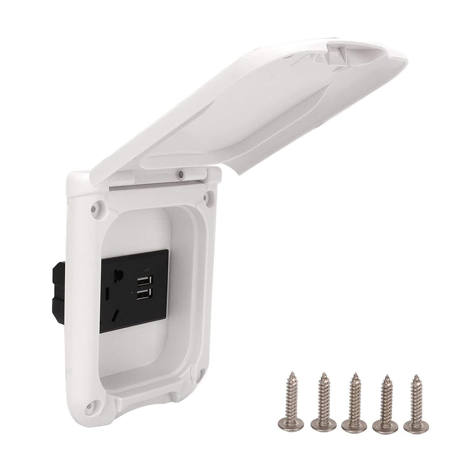 RV Power Outlet Box Multifunctional ABS Magnetic Cover IP44 Outdoor Electrical Receptacle Panel with 2 USB Ports for RV Camping Travel Trailer Marine Boat