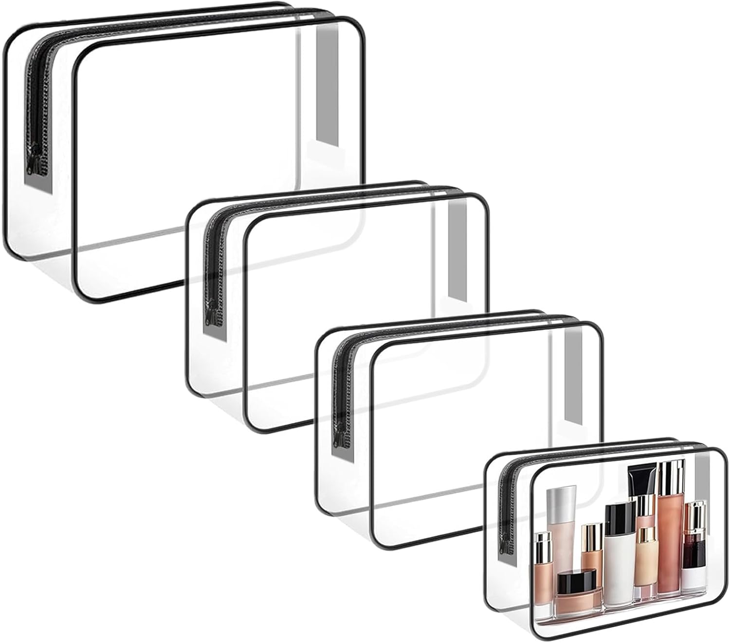 Clear Toiletry Bags for Traveling 4 Pcs, Waterproof Transparent Travel Makeup Bag with Zippers image number 1