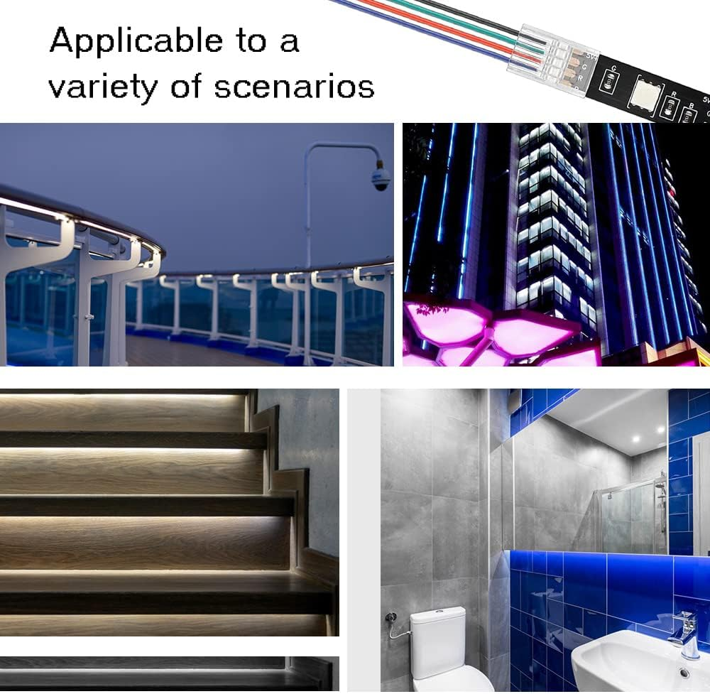 20 Pieces 4-Pin LED RGB Strip Connector, Transparent Solderless LED Linghting Adapter, Quick Connector Extension Terminal for LED Strip Lights, Gapless Track Lighting Connectors image number 5