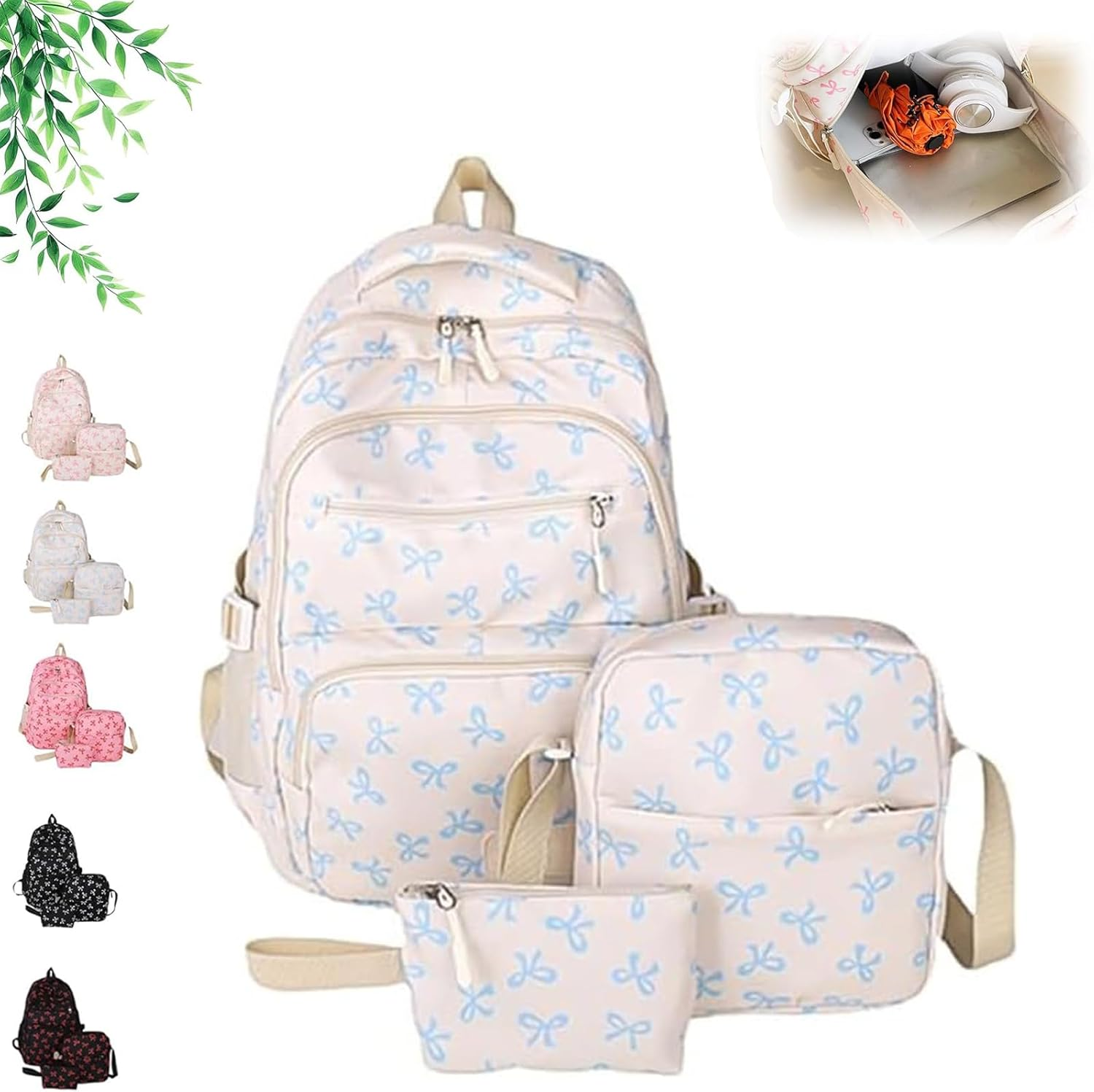 Bow Backpack 3PCS Set Coquette Nylon Backpack Cute, Kawaii Bow Backpacks, Fashion Travel Daypack, for Travel Daily & School
