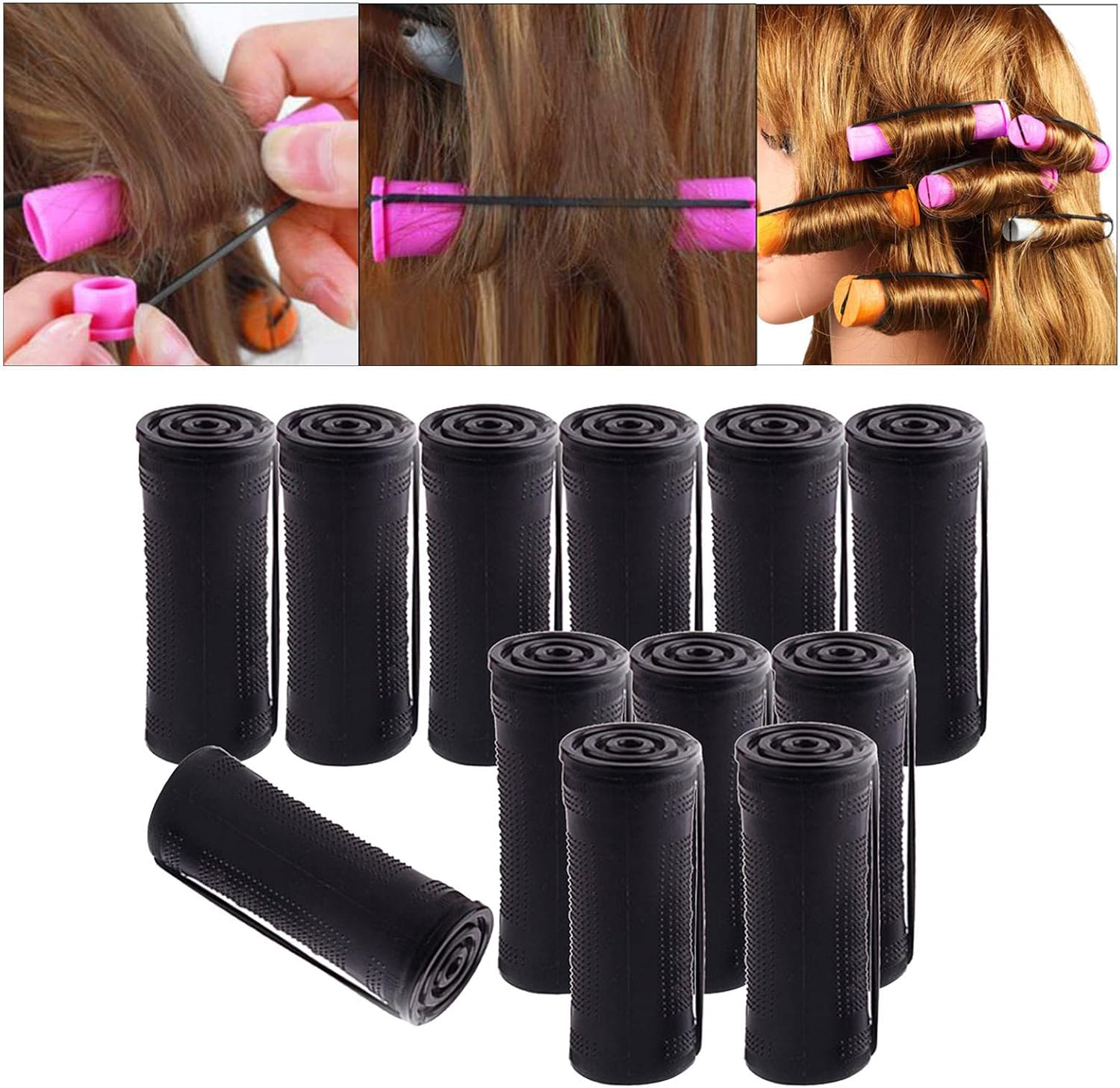 Baosity Cold Wave Perm Rods Curling Hair Long Short Hair Non-Slip Elastic Small Medium Large Size Perming Curlers Kit, with Rubber Band, Women Girls - 12Pcs 3.0M image number 1