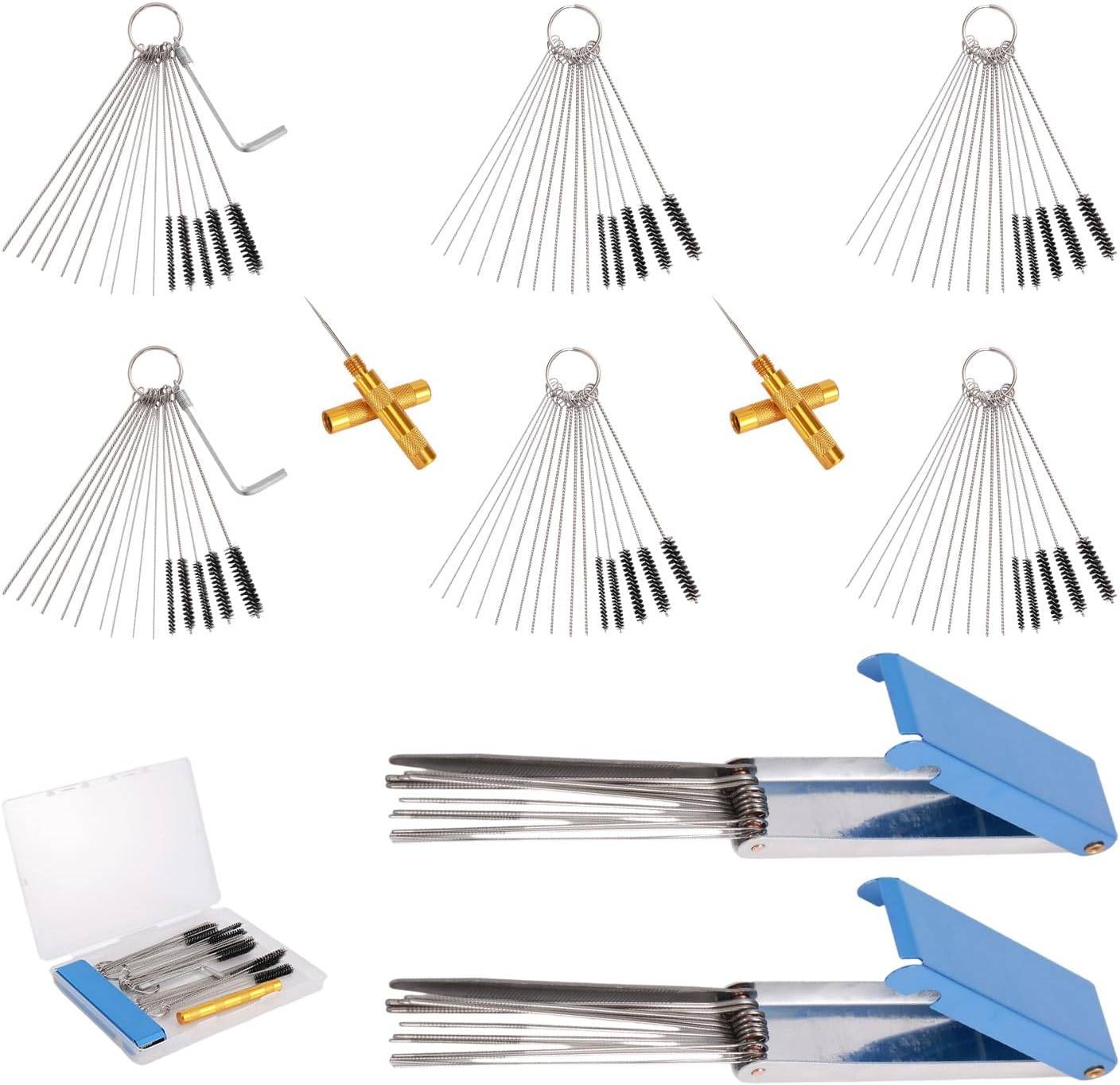 Carburetor Cleaner Kit, Torch Tip Dirt Cleaning Set with 30 Nylon Brushes 60 Clean Needles 2 Hexagonal Wrench 2 Pointed Picks 26 Cleaning Wires for Carburetor Jet Engine image number 5
