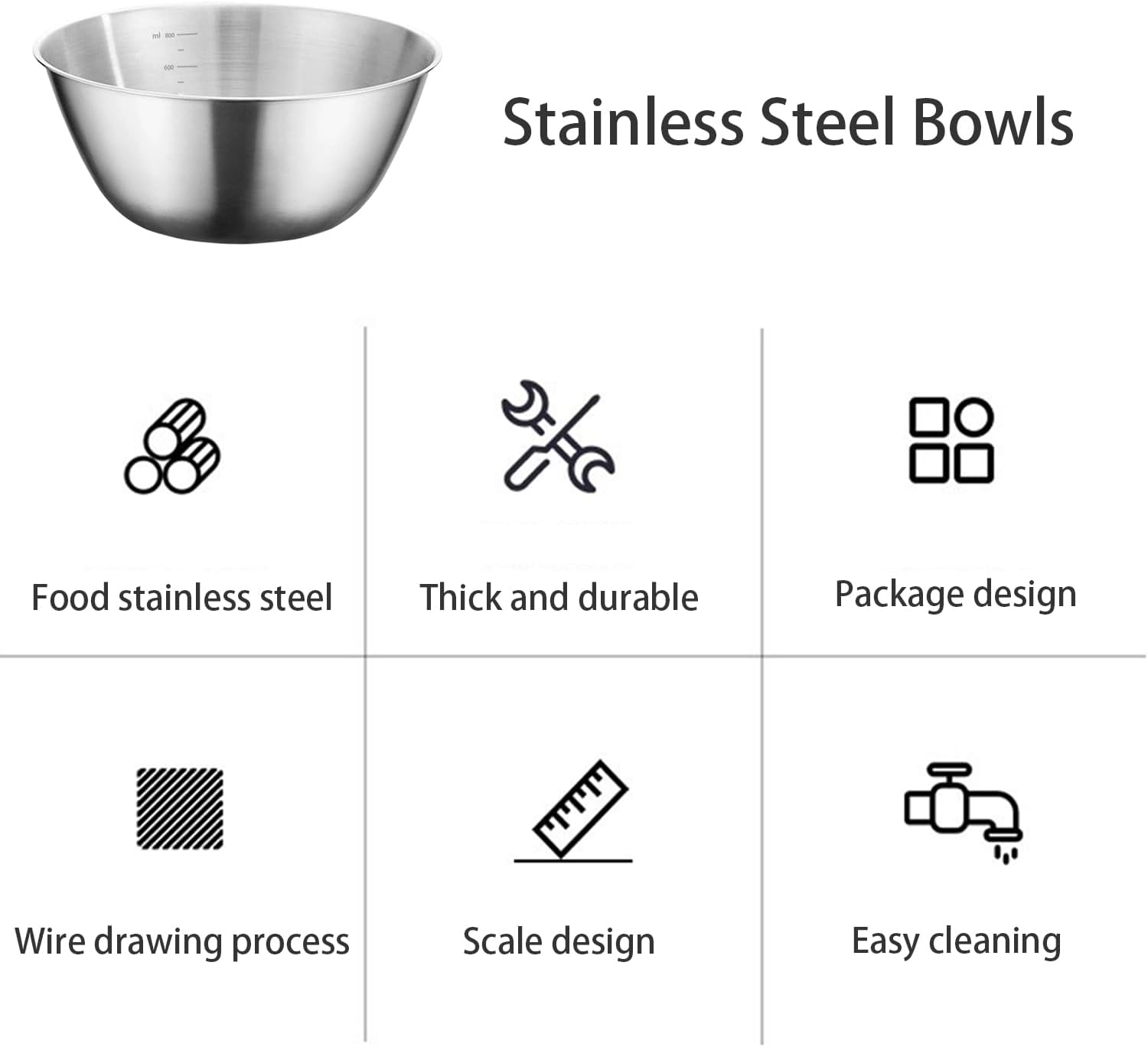 WANBY Stainless Steel Bowls 304 Metal Lightweight Unbreakable Dinner Bowls Set Non-Toxin Dishwasher Safe BPA Free and Healthy (8 Pack 28Oz)