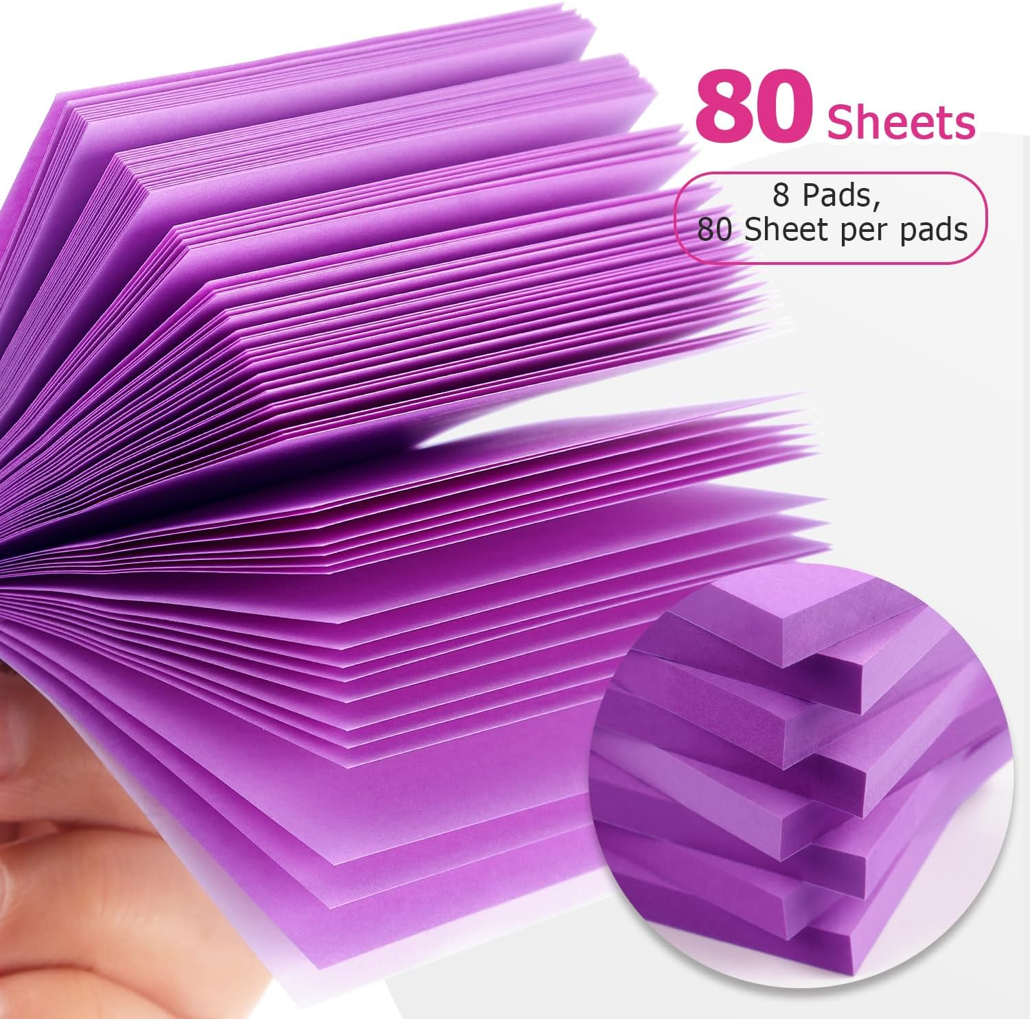 Sticky Notes 3X3 Self-Stick Notes Bright Colors Sticky Notes 8 Pads 80 Sheet/Pad (Purple) - Green image number 6