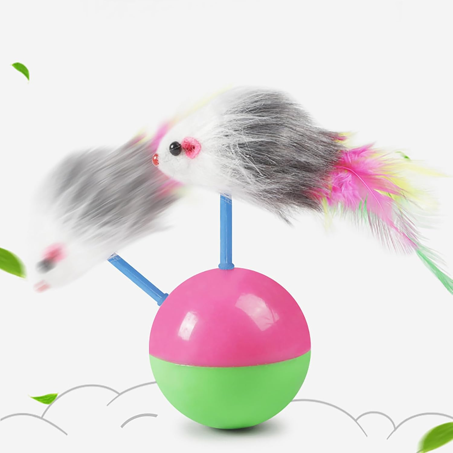 Interactive Cat Toy Ball, Cat Mouse Teaser Toy with Feather, Bobblehead Interactive Ball Toy Rolling Chase Ball Interactive Cat Ball Toy Set for Kitten Play Exercise Entertainment image number 1