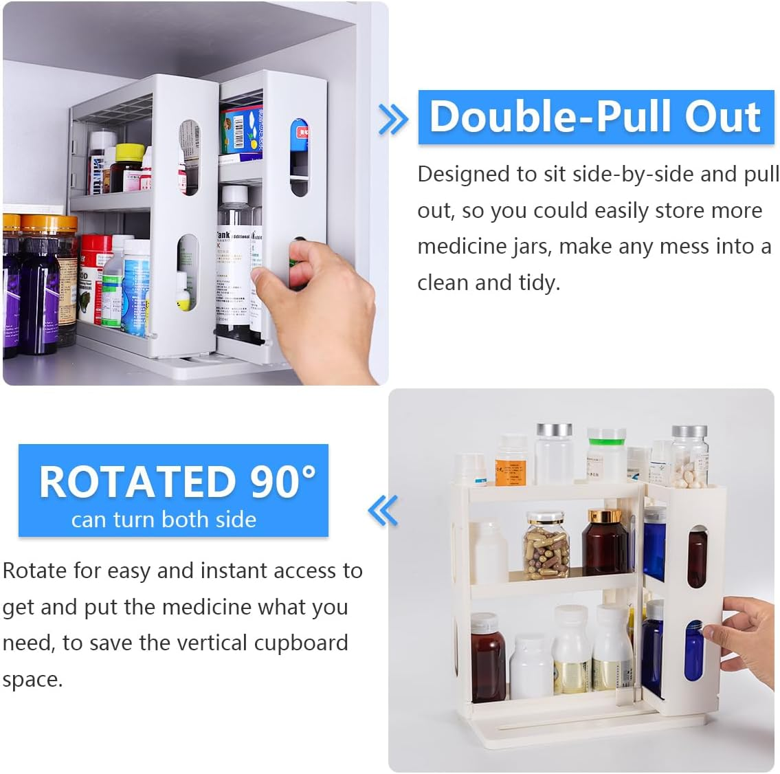 Wamlet Medicine Cabinet Organizer 2 Three-Decker Shelves Cabinet Storage Rack Organizer for Holding Vitamins, Supplements Cosmetics 10.82&rdquo;H X 5.82&rdquo;W X 10.43&rdquo;D (Advanced Grey) image number 1