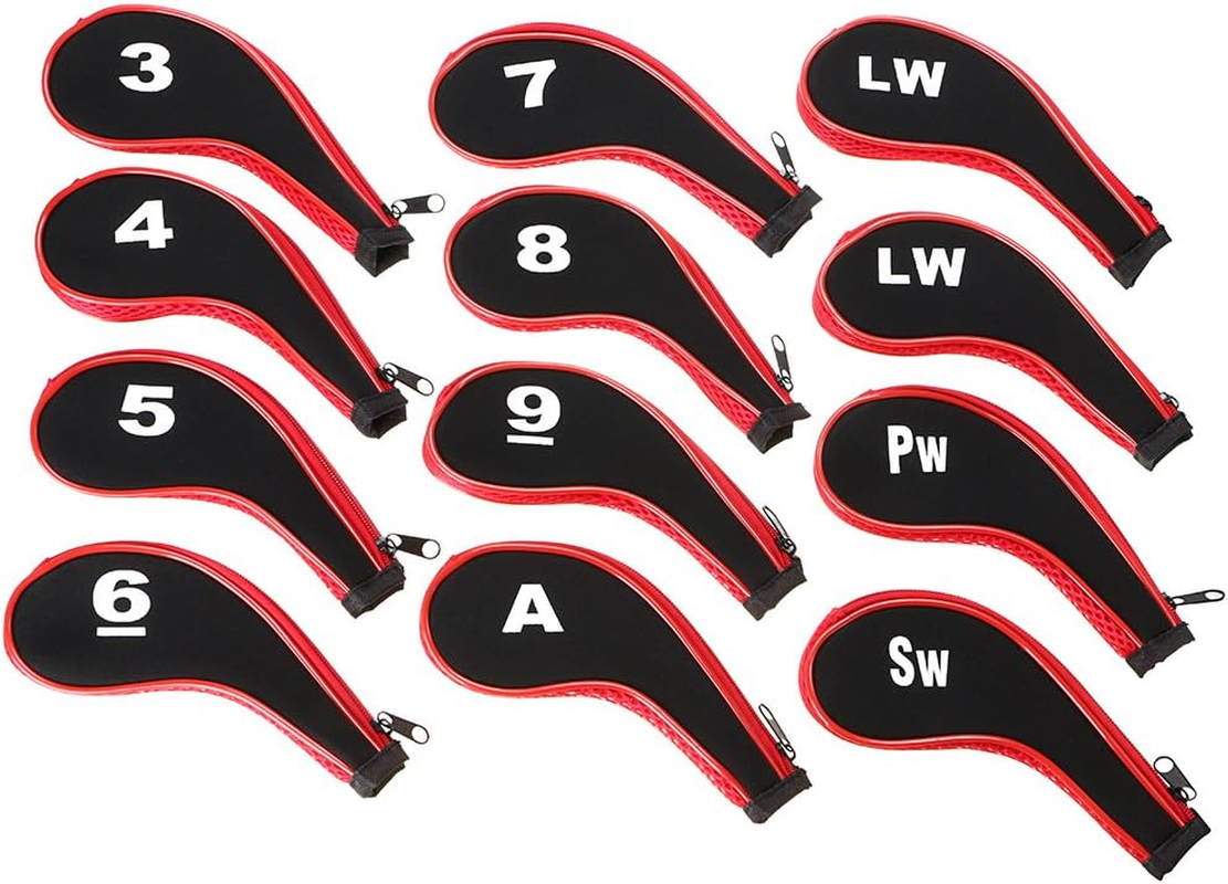 Hipiwe Number Print Golf Club Irons Covers Neoprene Zippered Driver Head Cover with Long Neck-Set of 12 image number 1
