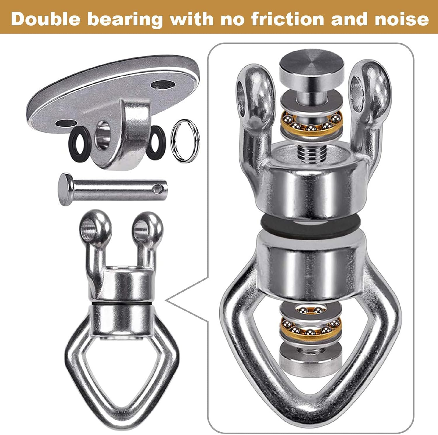 Benelabel Swing Hanger with 2 Bearing, 800 LB Capacity, Safest Rotational Device Hanging Accessory for Aerial Silks Dance, Web Tree Swing Set, Yoga Swing Sets - Oval Base Hanger image number 5