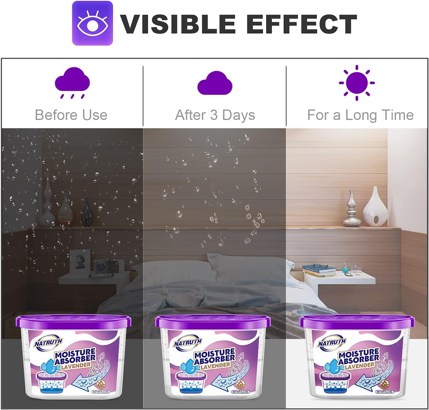 NATRUTH 6Pack Lavender Moisture Absorber, Portable Household Dehumidifier Box for Closet Bathroom, Kitchen, Laundry Room(500Ml) image number 6