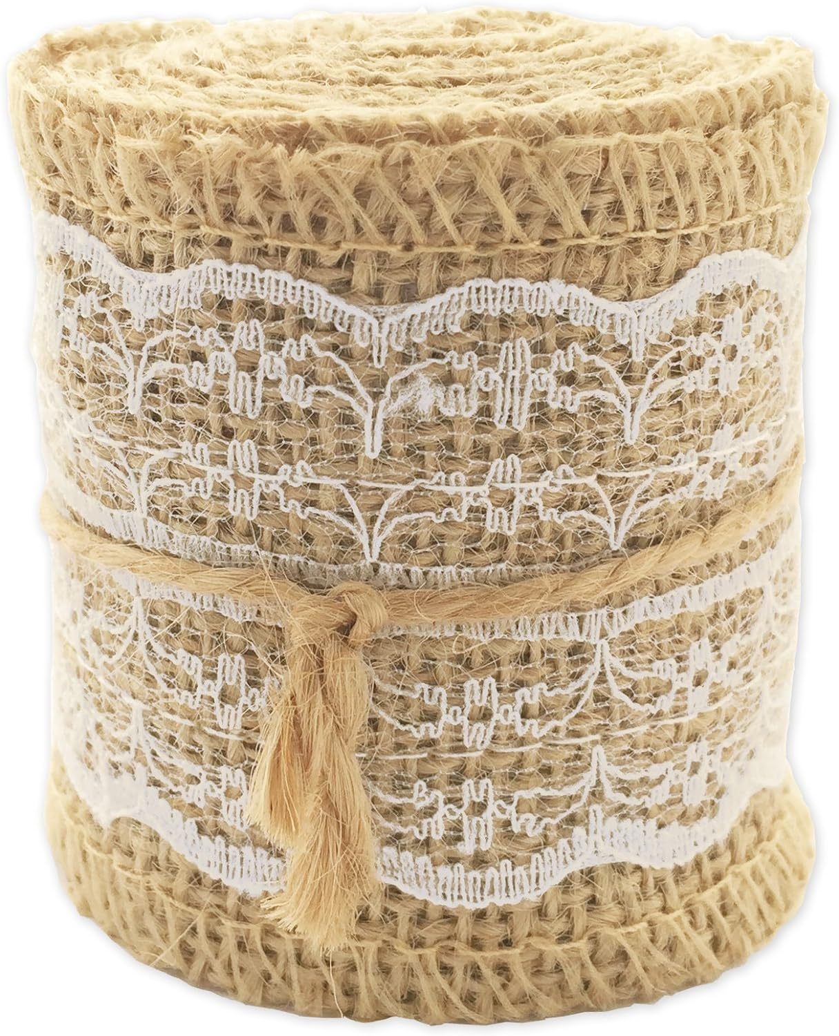 LWR CRAFTS Natural Burlap Ribbon with Lace (Pink) - Pink image number 3