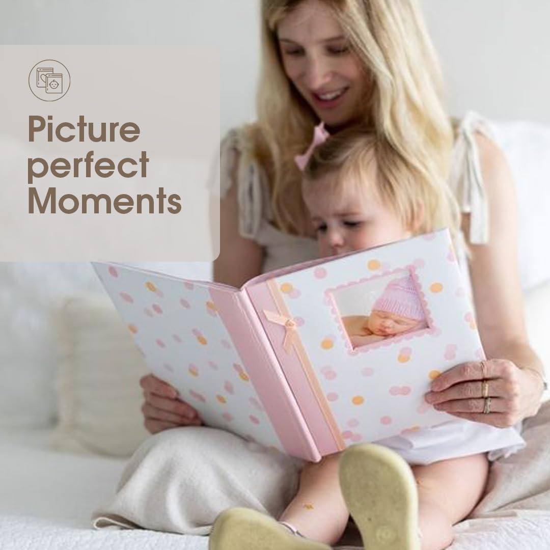 Lil Peach First 5 Years Baby Memory Book, Cherish Every Precious Moment, Pink & Peach Confetti Polka Dots - Safari Train Baby Book image number 5