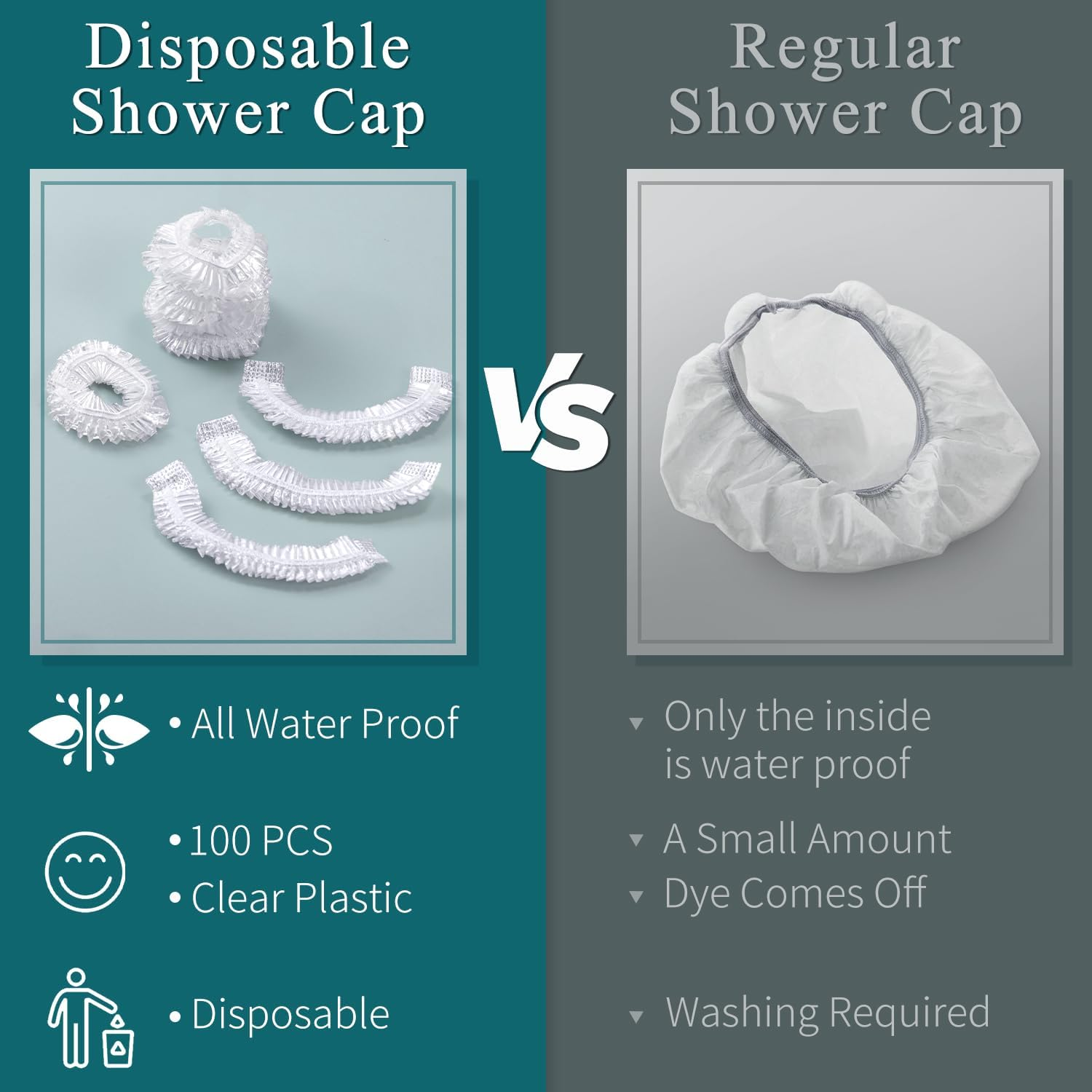 MORGLES Shower Caps Reusable Waterproof, 100 Pcs Disposable Plastic Shower Caps for Women Bathing, Hair Salon Home & Travel Use - 100Pcs image number 4