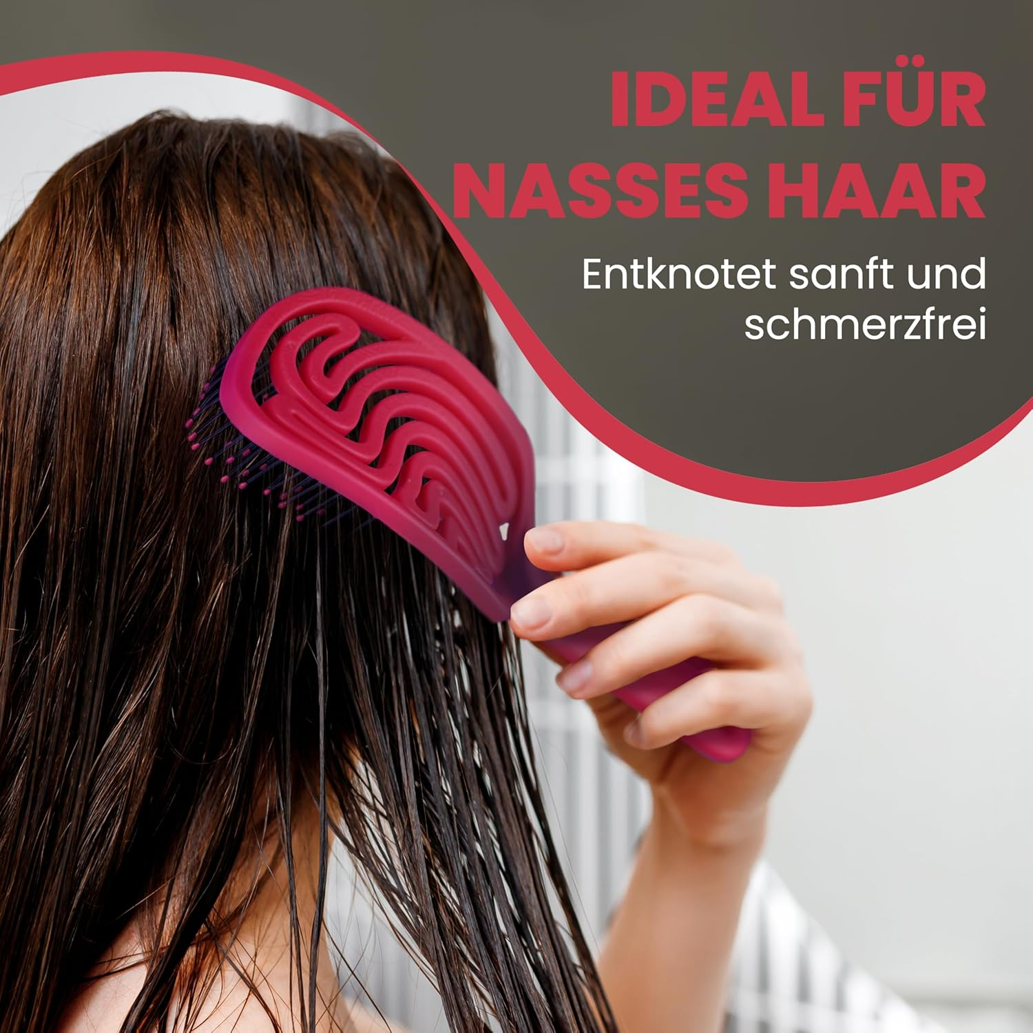 Walcora Hair Brush without Pulling, Detangling Brush & Detangler Brush for Women, Men & Children, for Curls, Wet, Fine & Long Hair, Hair Brush - Red image number 1