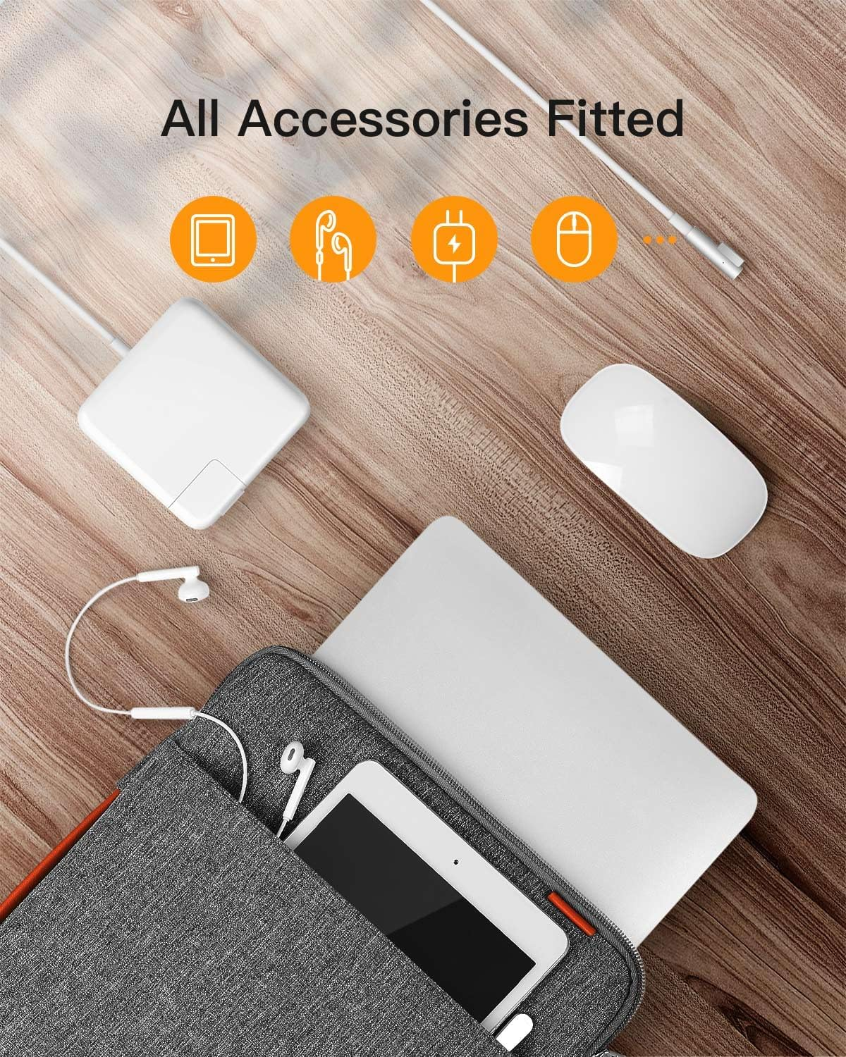 Inateck 360&deg; Protection Water-Resistant Laptop Sleeve Bag Compatible with Most 14 Inch Laptops, Gray image number 3