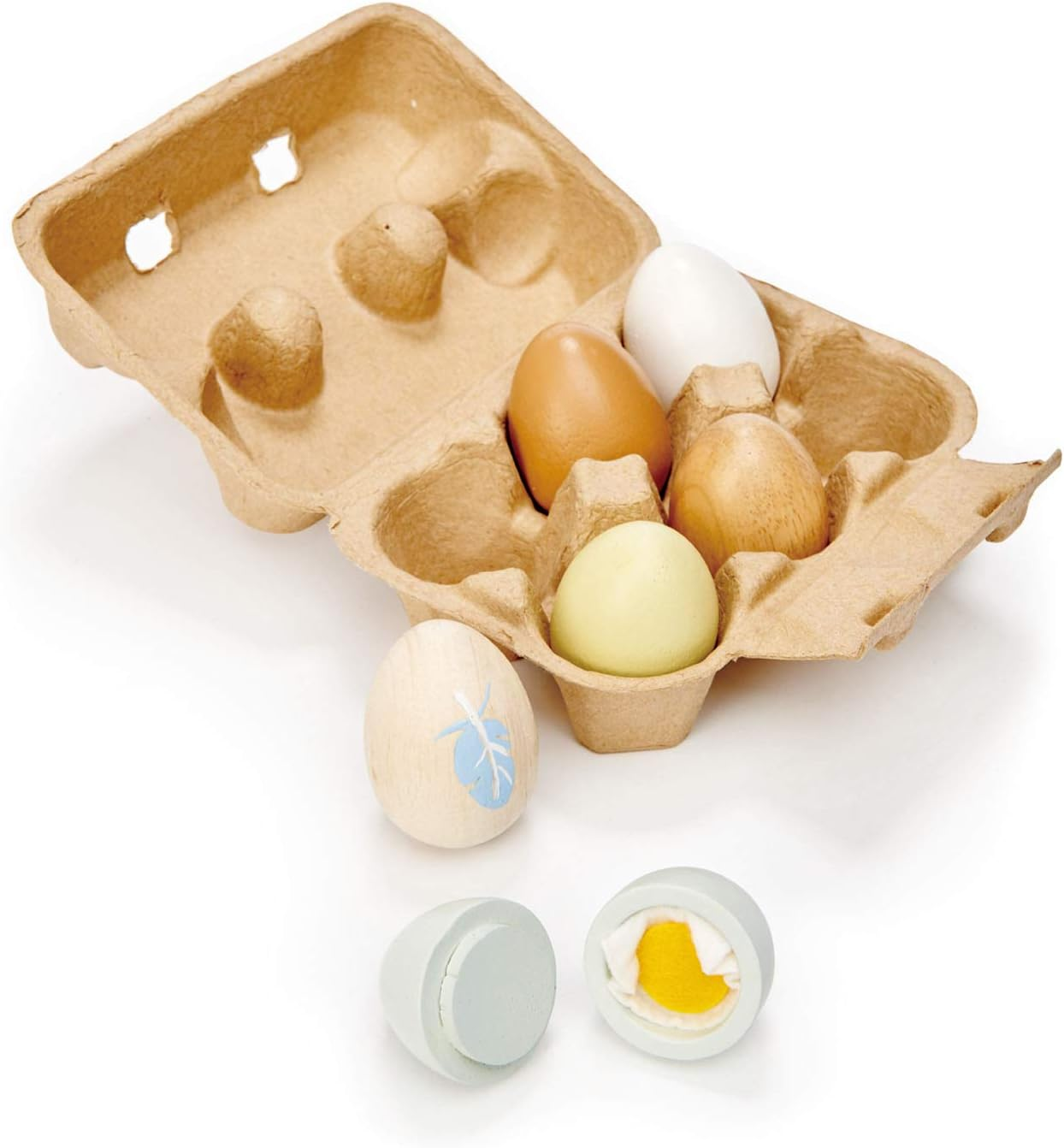 Tender Leaf Toys Wooden Eggs - Wooden Pretend Play Half Dozen Eggs in a Carton image number 1
