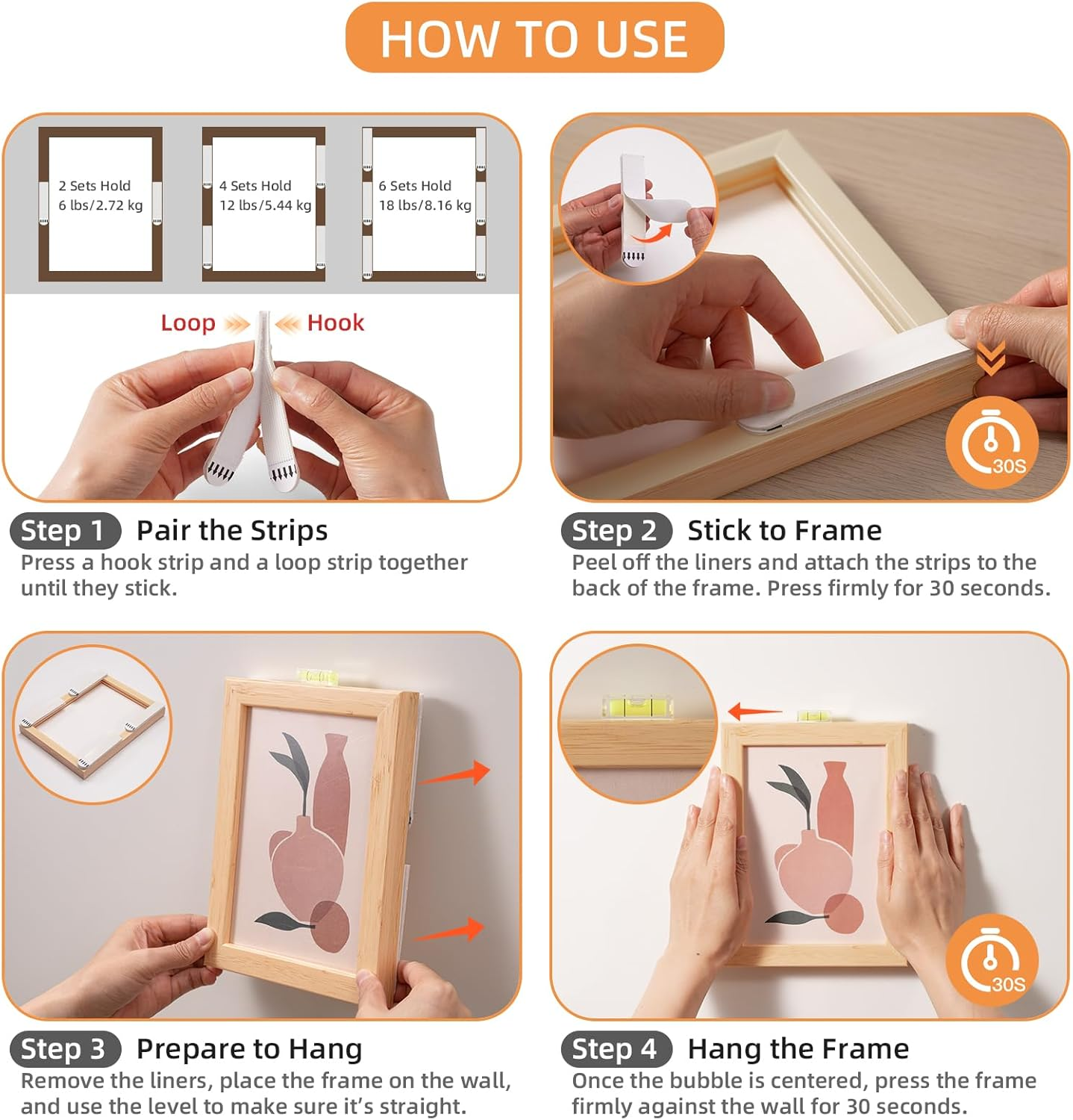 Trilancer Picture Hanging Strips Heavy Duty, 20 Pairs(40 Packs) Damage-Free Adhesive Wall Hanging Strip for Picture Frames,Wall Art,Decoration,No Nails or Tool Needed,Clean Removal for Smooth Surfaces image number 5