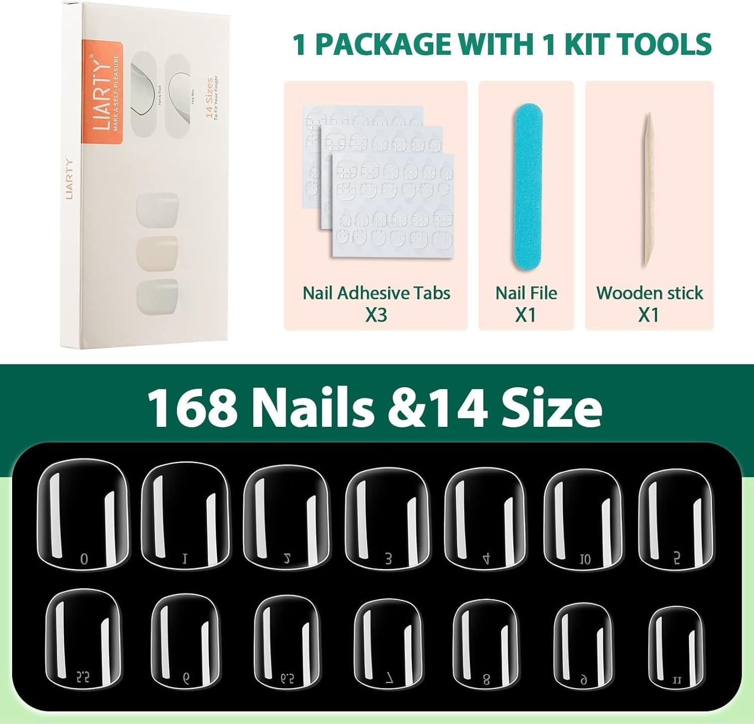 14 Size Short French Natural False Nail Tip Fake Nails Art Acrylic Manicure Set, Full Cover False Nails Press on Nails Set, DIY Artificial Nail Tips for Nail Art Set