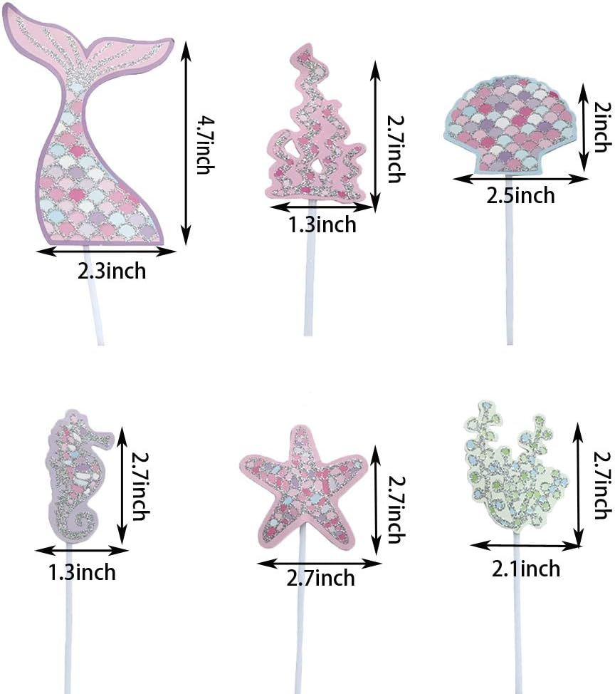 Glitter Mermaid Cake Topper Happy Birthday Picks Decoration for Baby Shower Party Supplies image number 3