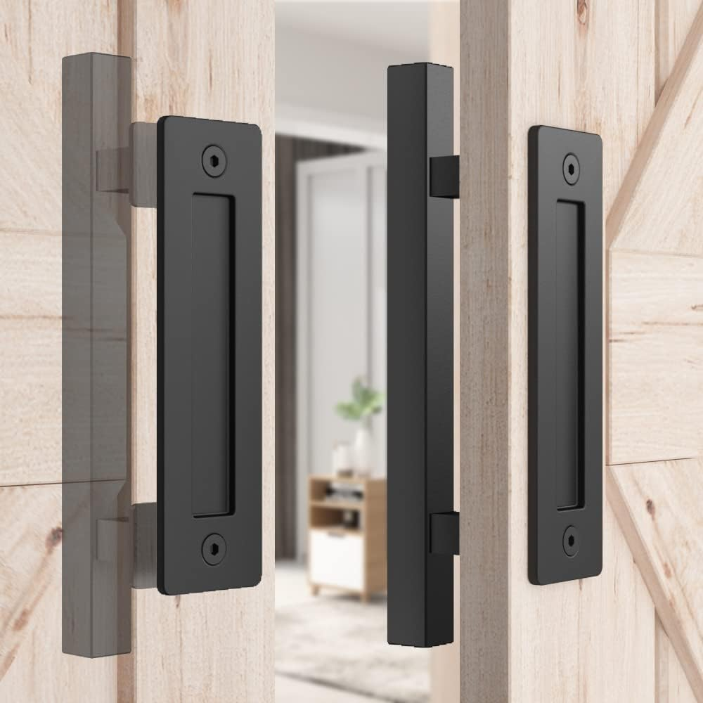 Skysen Sliding Barn Door Handle Flush Pull Set -Black 12" Square (685-2Pack) image number 2