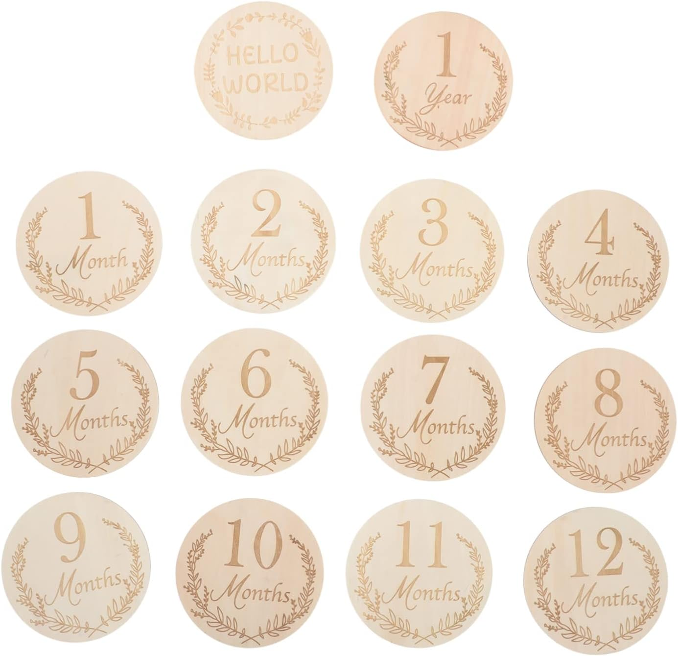 14Pcs Wooden Growth Milestone Cards Photo Props Unisex Monthly Commemorative Signs Newborn First Year Memory Recording image number 4