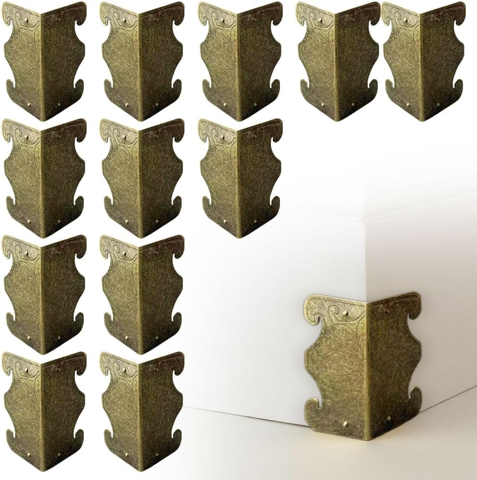 Skiffers Baseboard Corner Protectors, Skiffer Skirting Board Corner Protector, Solid Brass Skirting Board Corner Protectors, Vintage Metal Corner Protector Decorative Protector Cover (Bronze, 12PCS) image number 1