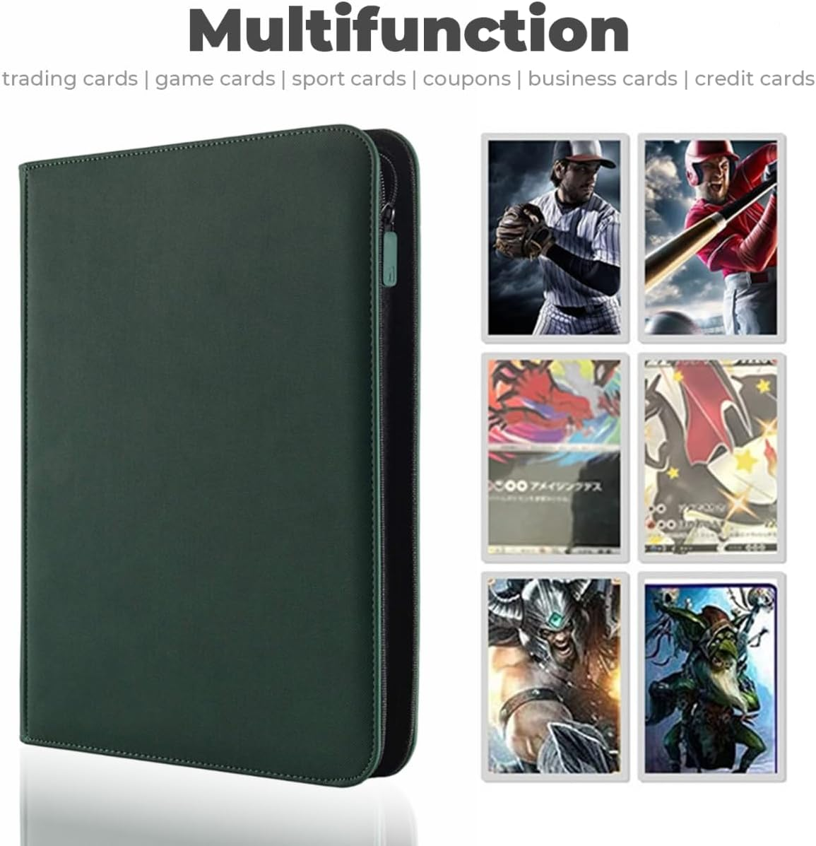 Trading Card Binder with 50 Detachable Sleeves for 900 Cards, 9 Pocket Card Holders for Baseball Cards, Yugioh, MTG, TCG, Sports Cards, Game Cards, Photocards, Trading Cards(Green)