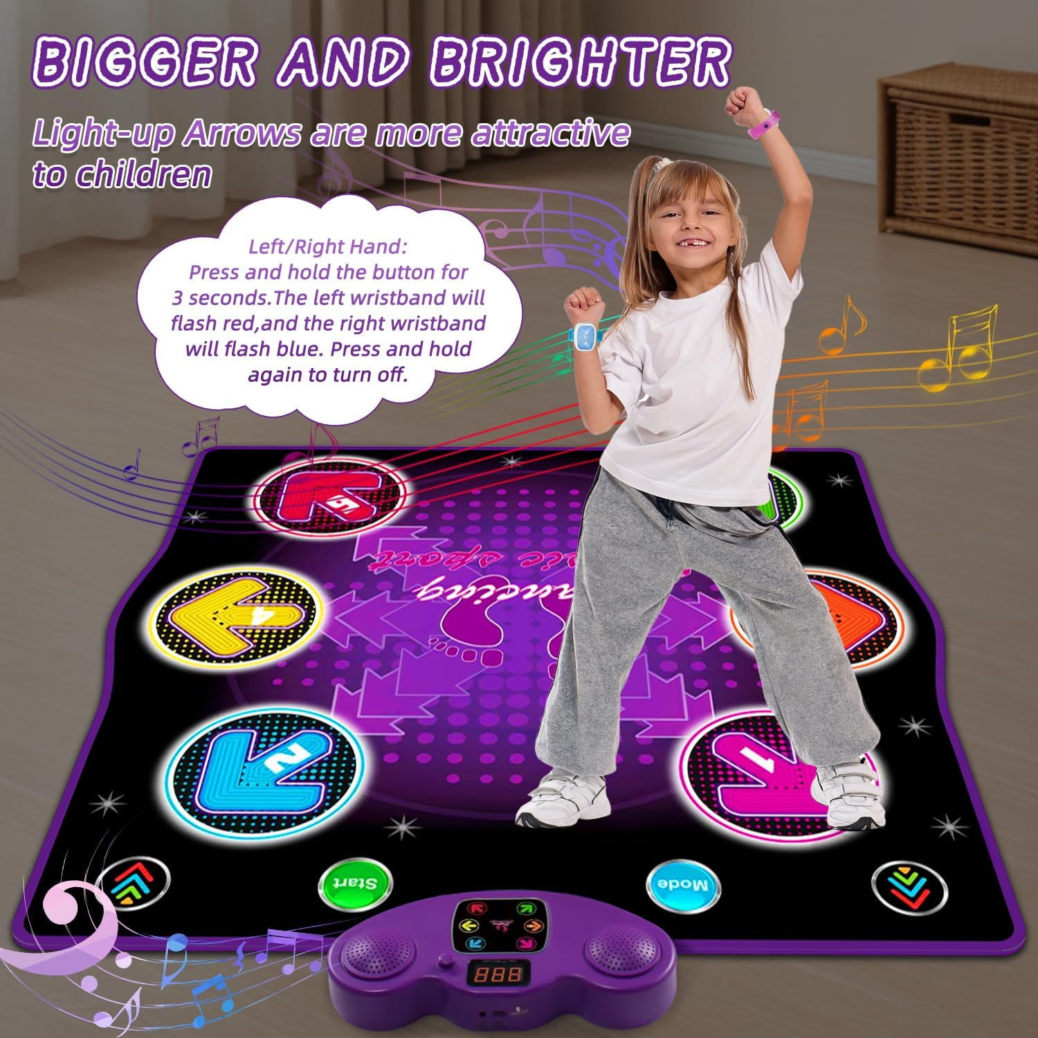 Kids Dance Mat Toy- Wireless Bluetooth Light-Up 6-Key Electronic Dance Pad, 6 Games & Music Modes, Birthday Girls image number 6