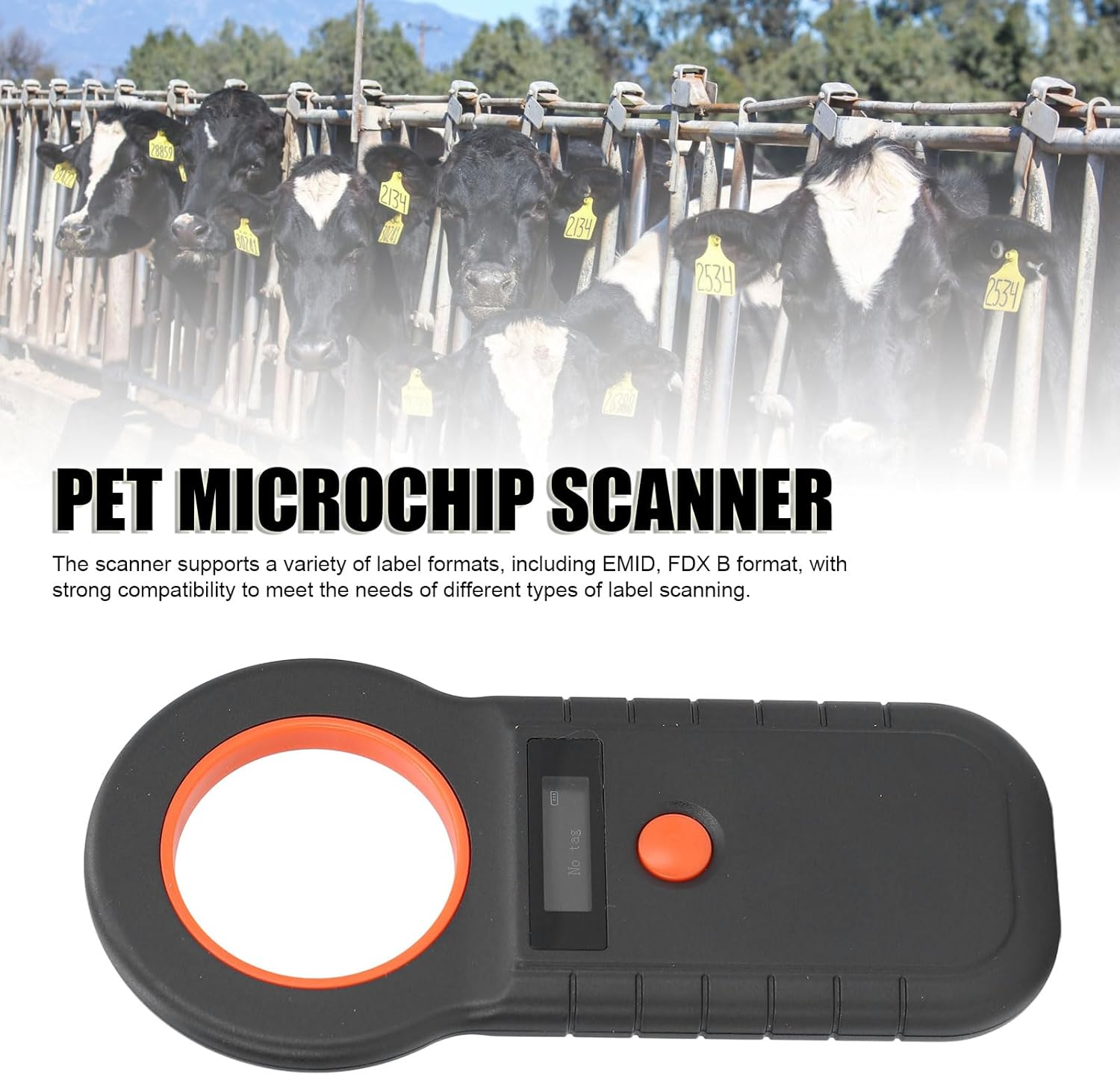 Pet Microchip Scanner for Dogs Cats Pigs, Handheld RFID Chip Reader with OLED Display, EMID FDX-B Tag Reader, 2.4G Wireless, 128 ID Storage image number 1