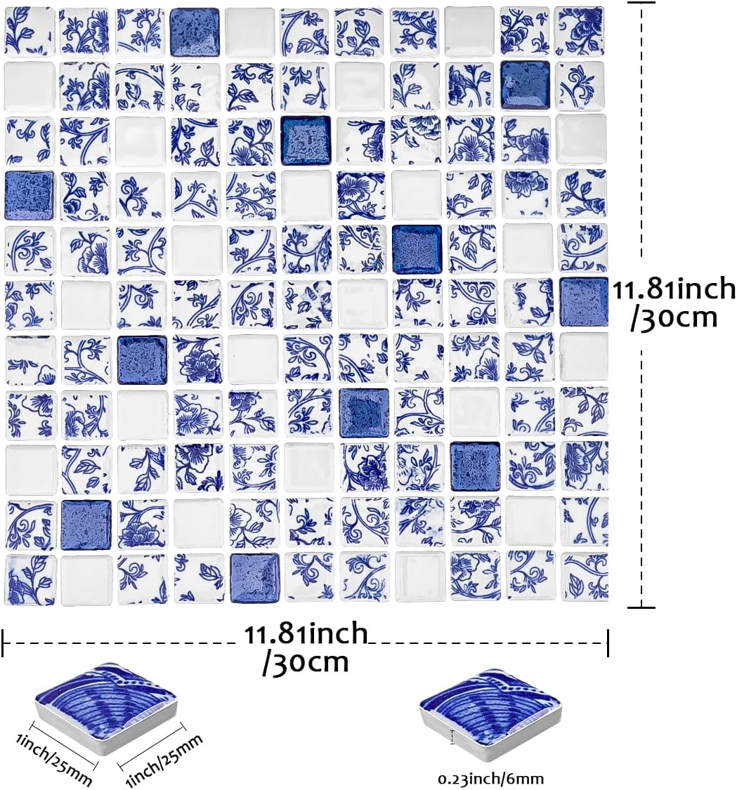 2.5X2.5 Cm 121 Pcs Ceramic Mosaic Tiles for Crafts Adults Kit Blue and White Tile Sheet China Ceramic Art Tile Handcraft Porcelain Tiles Home Wall Floor Pool Flower Pots Decor - Mixed-3 image number 1