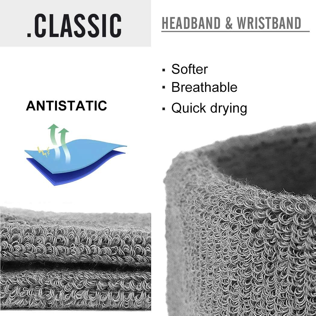 Hoter Thick Solid Color Sweatband Set(1 Headband + 2 Wristbands) - Grey image number 7