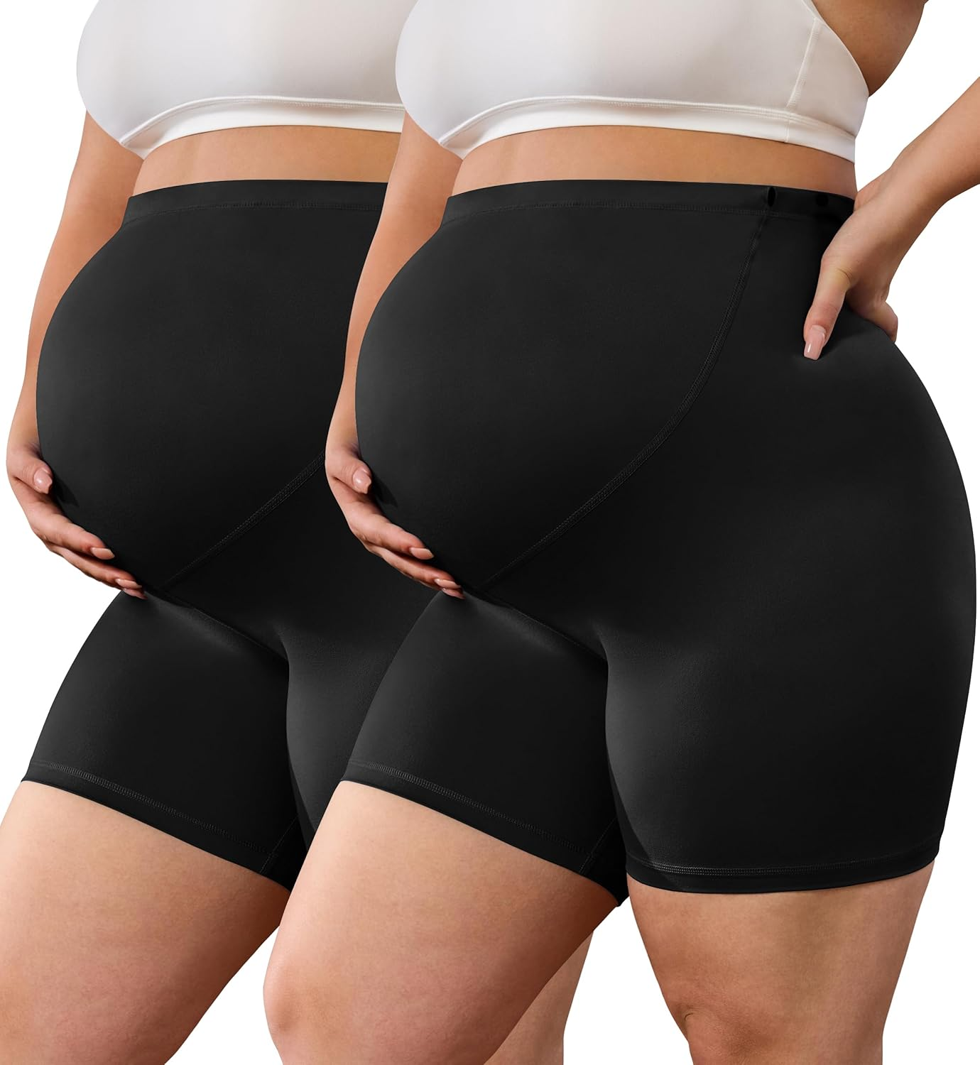 BONVIGOR Buttercloud Maternity Shorts over the Belly - 5" plus Size Pregnancy Biker Shorts Women Workout Yoga (L-5XL)