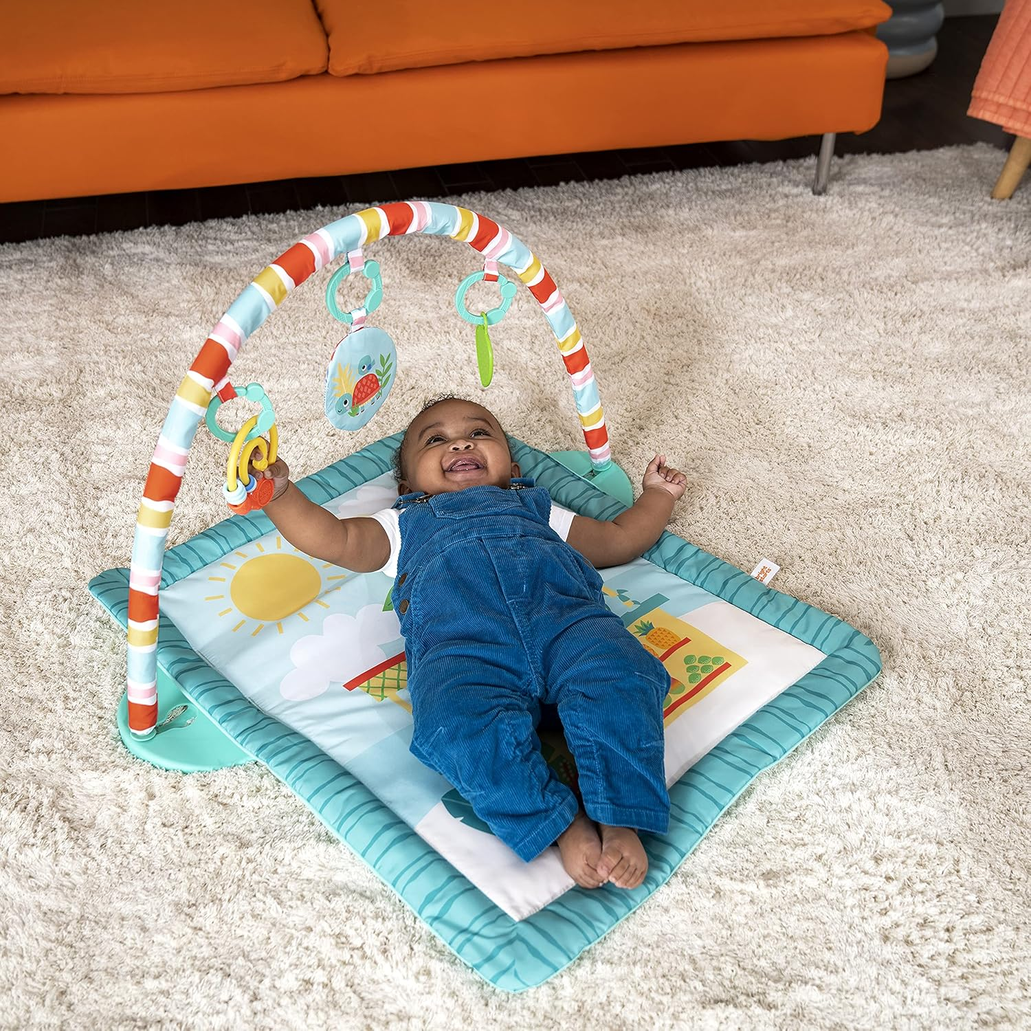 Bright Starts Tiki Toy Bar Baby Activity Gym & Tummy Time Mat with Toy Bar and 3 Toys, Newborn to 3 Years image number 2