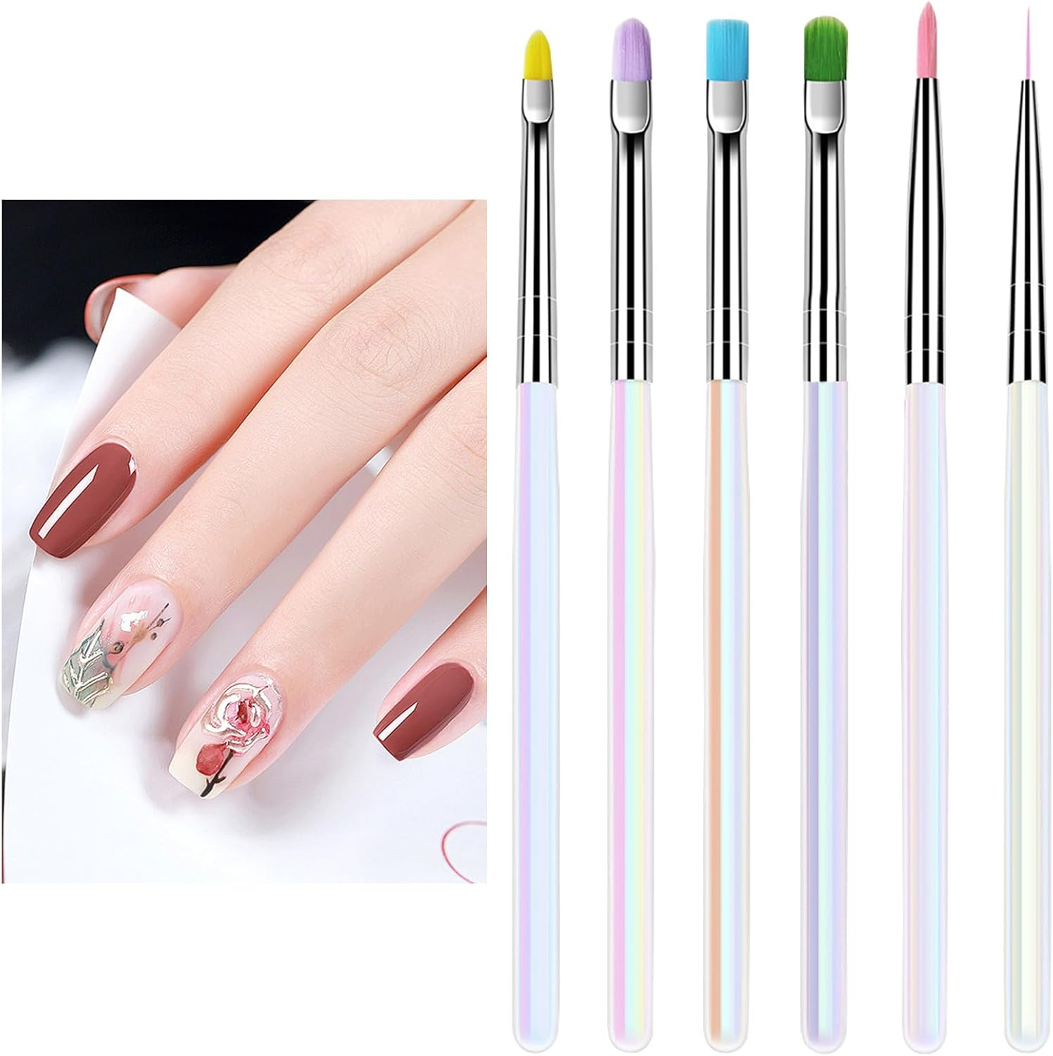 Vgvgaj Art Nail Brushes | Nail Liner Brush | Manicure Dotting Stamping Gel Polish Painting Tool Liner Applicator for Home Salon Beginners image number 4