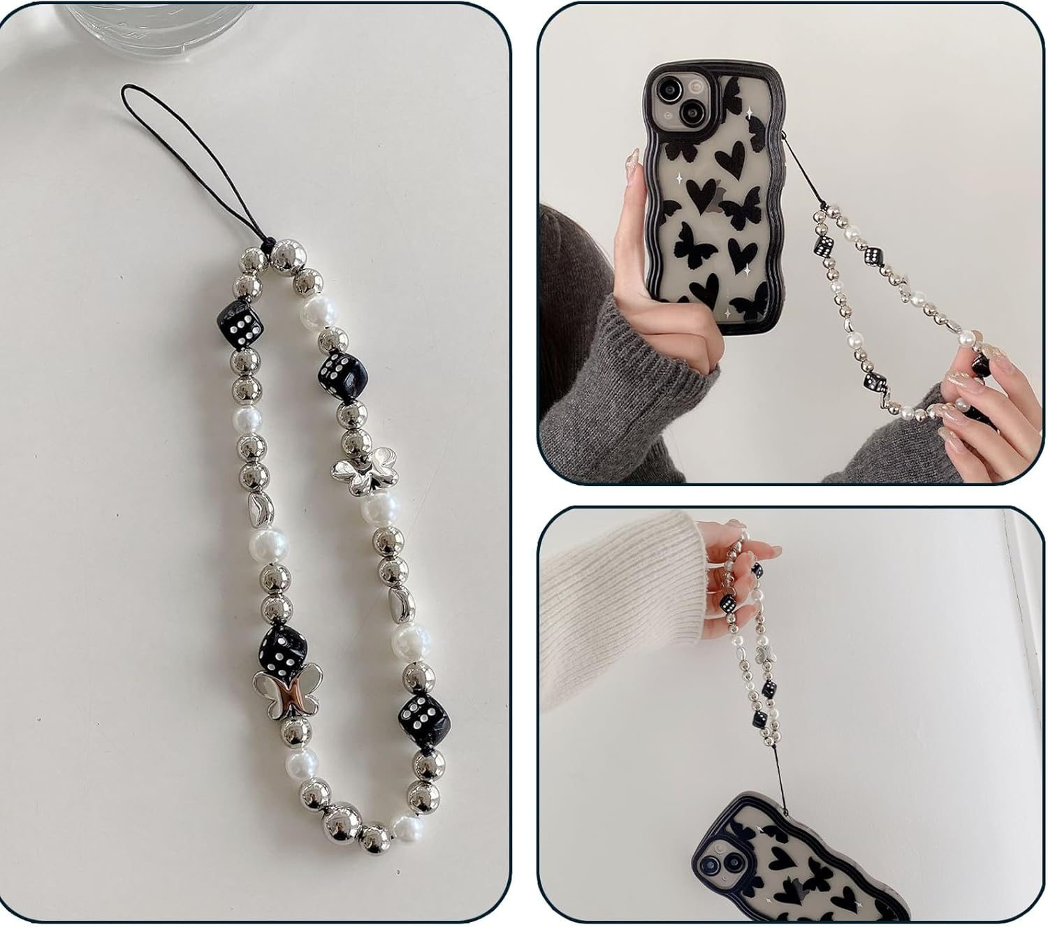 A.S.Marelis 4 Pieces Phone Charms Beads, Phone Charm Strap, Mobile Phone Lanyard, Pearl Style, Mobile Phone Pendant, Phone Charm image number 2