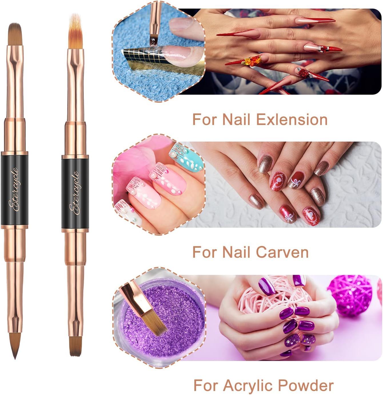 Double-Ended Acrylic Nail Art Brushes Set, Etercycle Gel Polish Nail Art Design Pen Painting Tools Nail Art Liner Brush and Nail Dotting Pen for Acrylic Application Salon at Home DIY Manicure &hellip; (Black image number 1