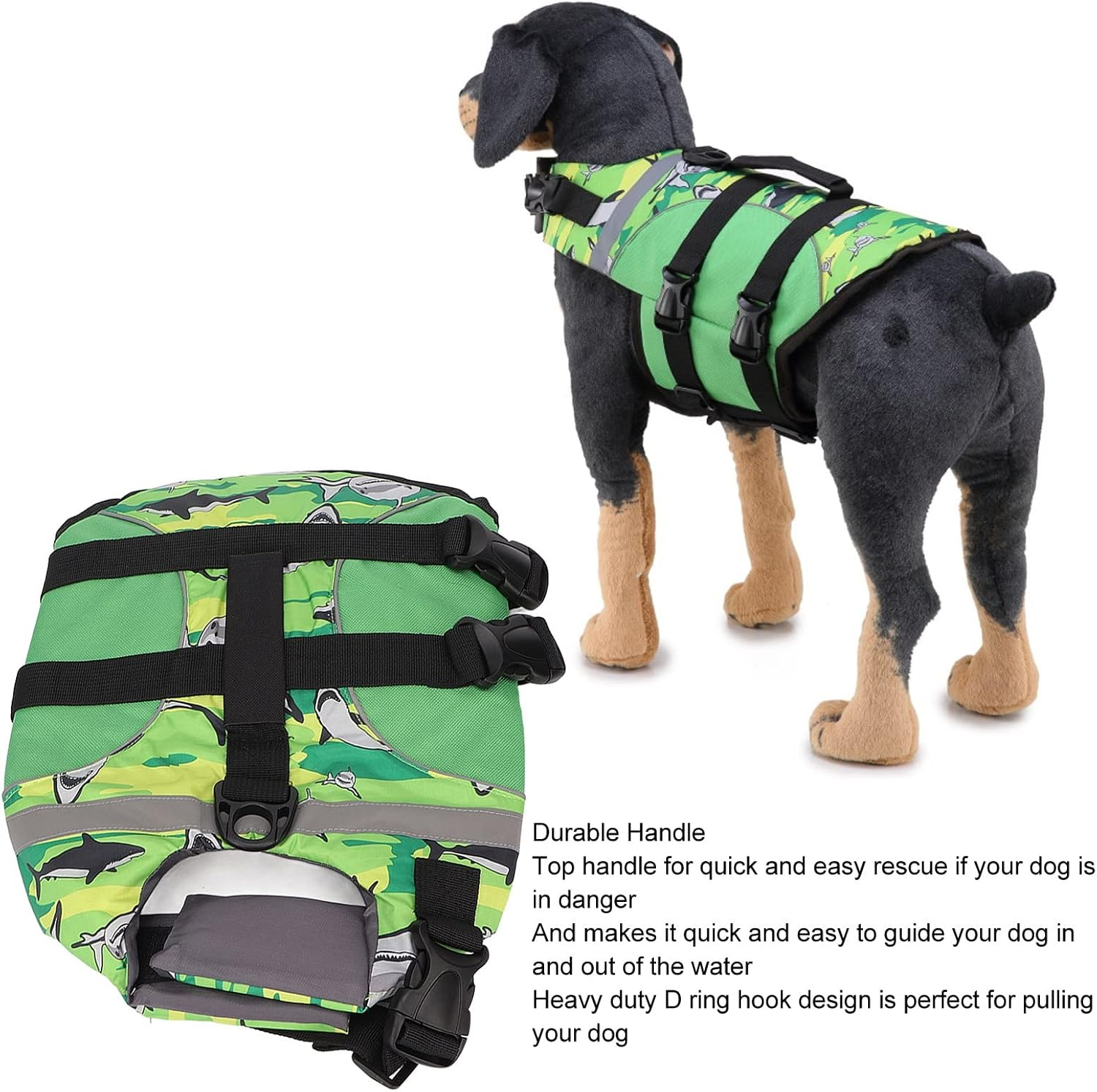 Dog Life Jacket, Adjustable Dog Floatation Swimming Vest with Reflective Strip, Dog Floatation Vest Safety Preserver with Strong Handle for Boating Swimming(L) image number 2